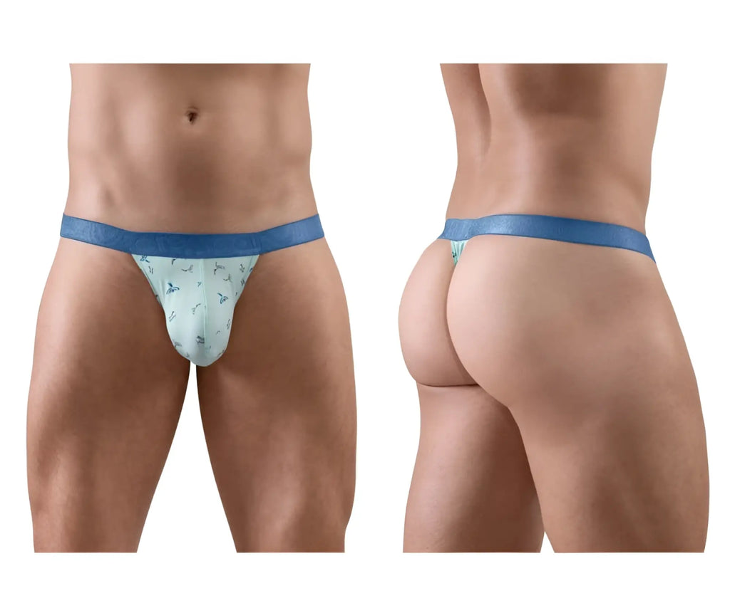 Ergowear ew1776 slk se g-string in light blue with subtle pattern and solid blue waistband front view