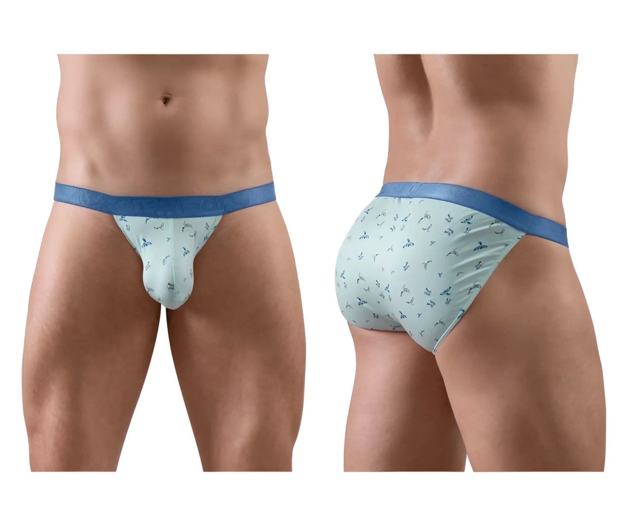 Light blue patterned briefs with solid navy waistband from ergowear ew1777 slk se bikini frost-birds collection