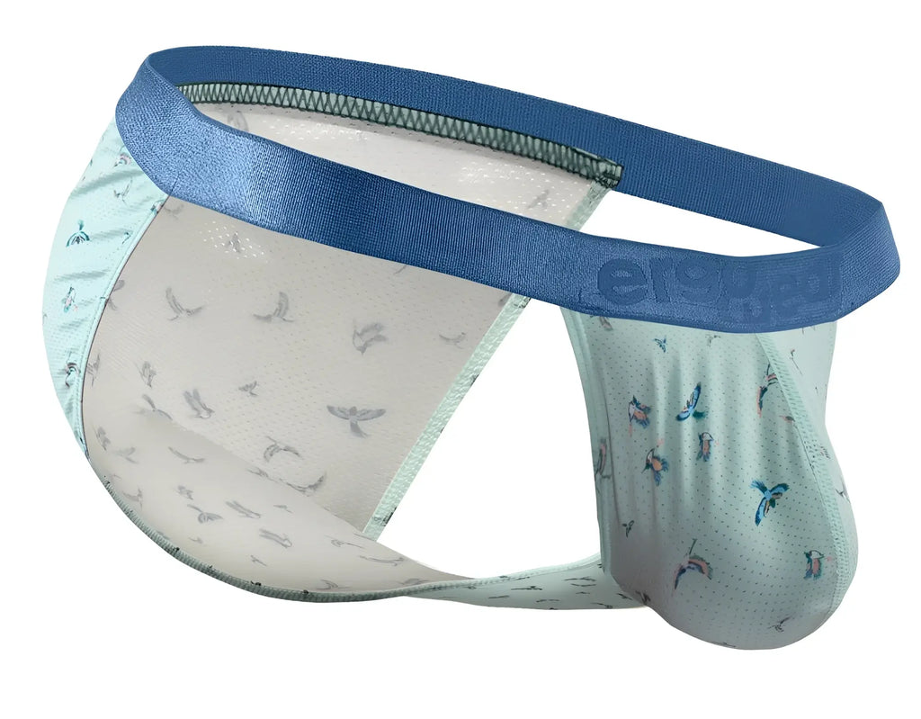 ErgoWear EW1777 SLK SE bikini frost-birds light blue and white men’s briefs with blue waistband and bird motifs