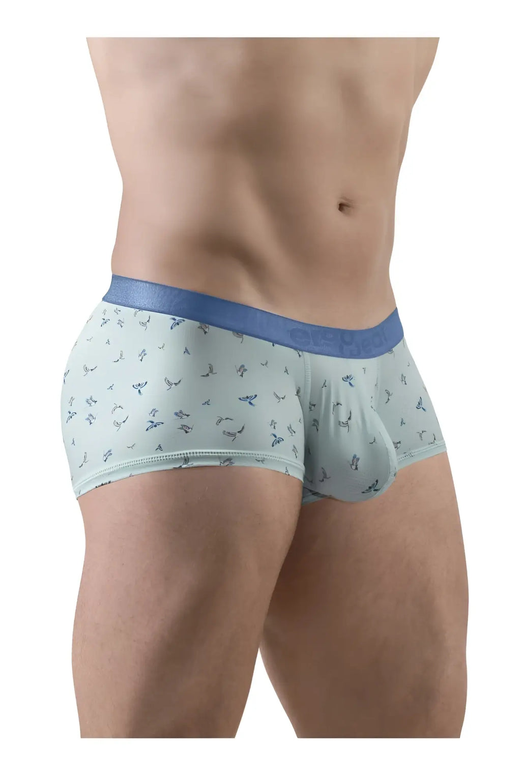 Ergowear EW1778 SLK SE trunks light blue men’s briefs with dark blue whale pattern and solid blue waistband