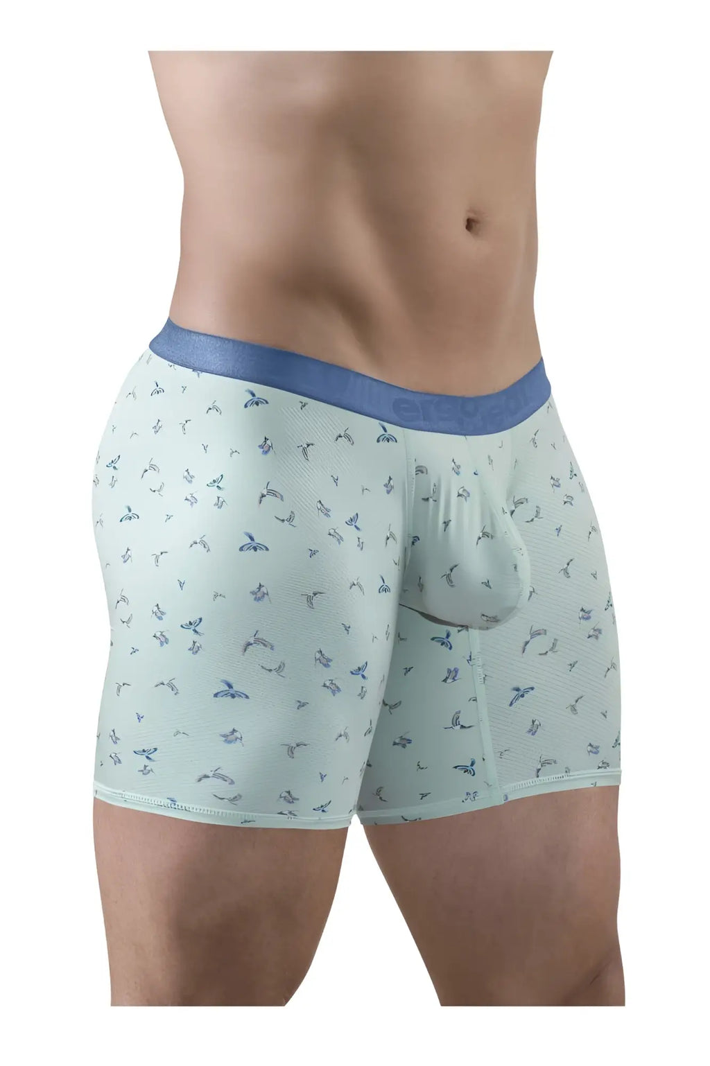 Light blue ErgoWear EW1779 SLK SE boxer briefs with subtle butterfly pattern and solid blue waistband Frost-Birds