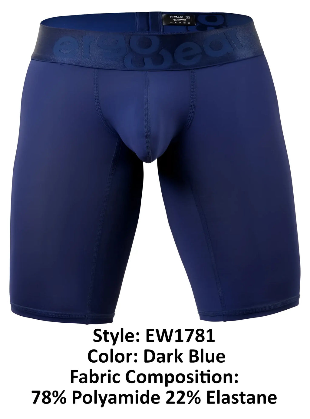 Dark blue ergo wear ew1781 max bold men’s boxer briefs with embossed begood waistband for athletic use