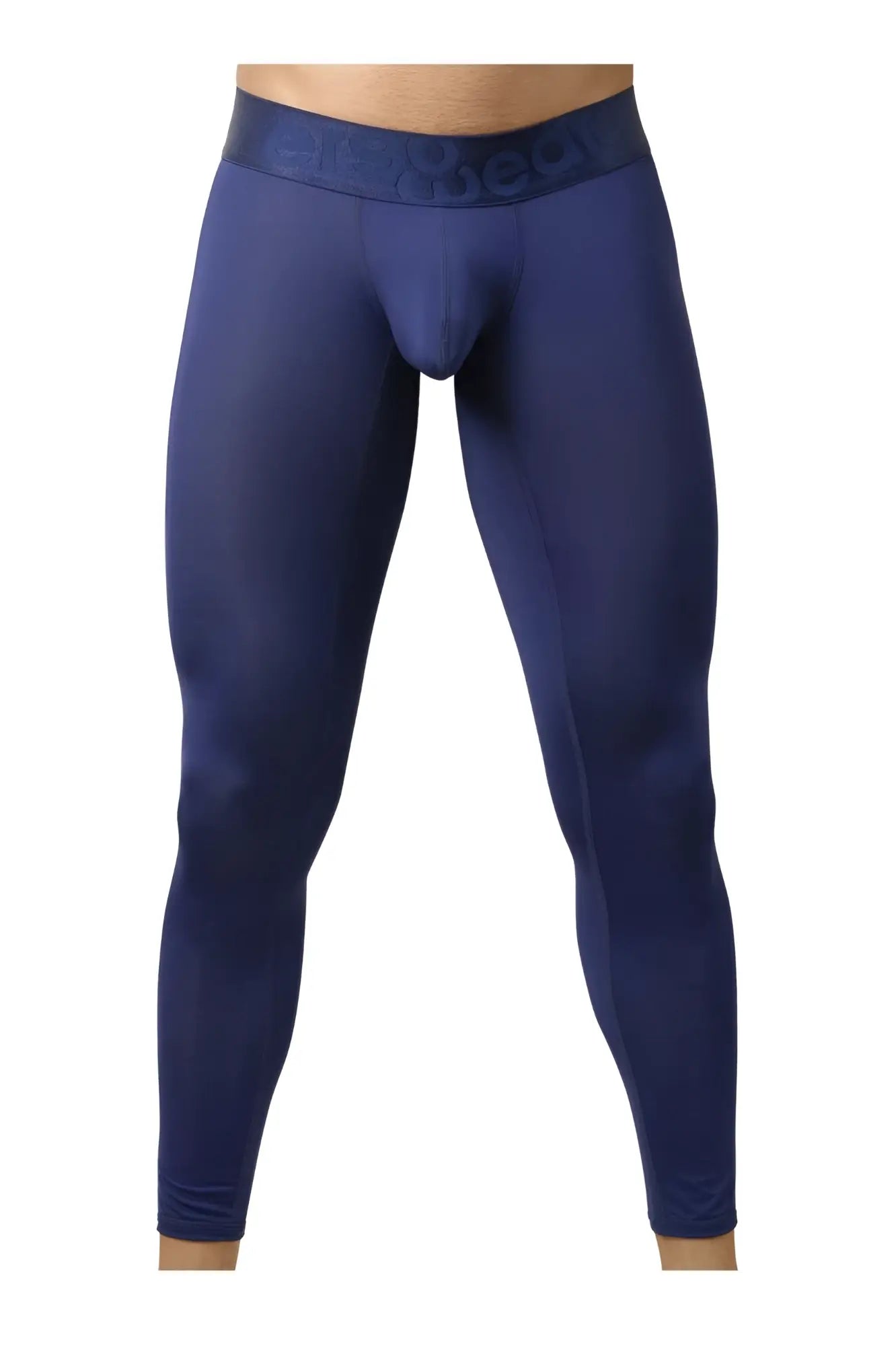 Navy blue ergoWear ew1782 max bold men’s compression tights with embossed branding on elastic waistband