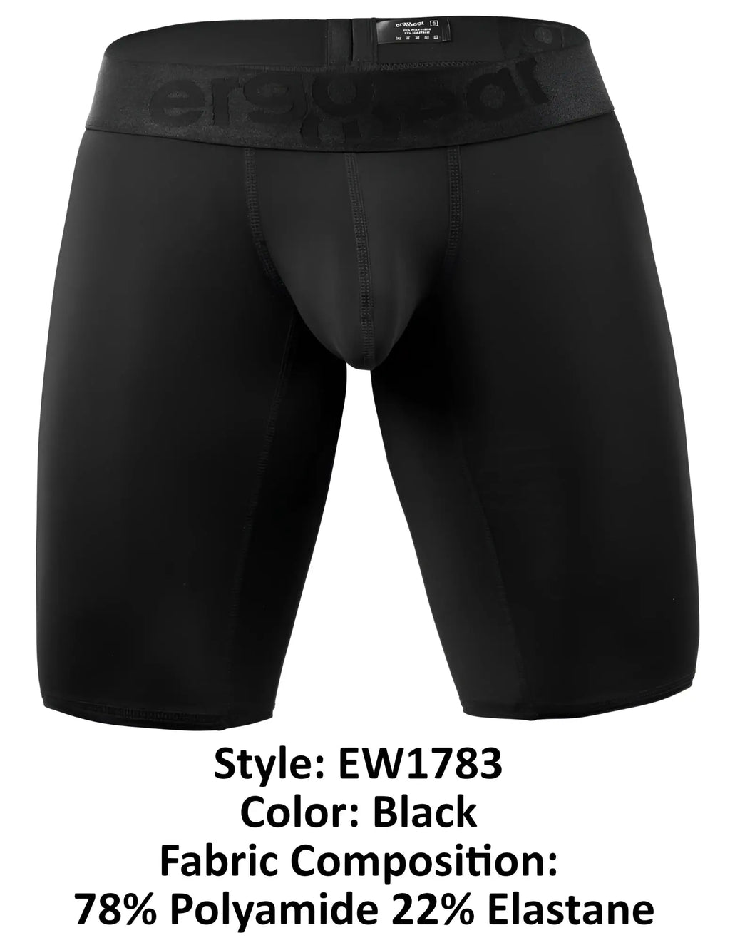 Black mens compression briefs with snug fit and elastic waistband featuring brand name ergo in black color for athletic use