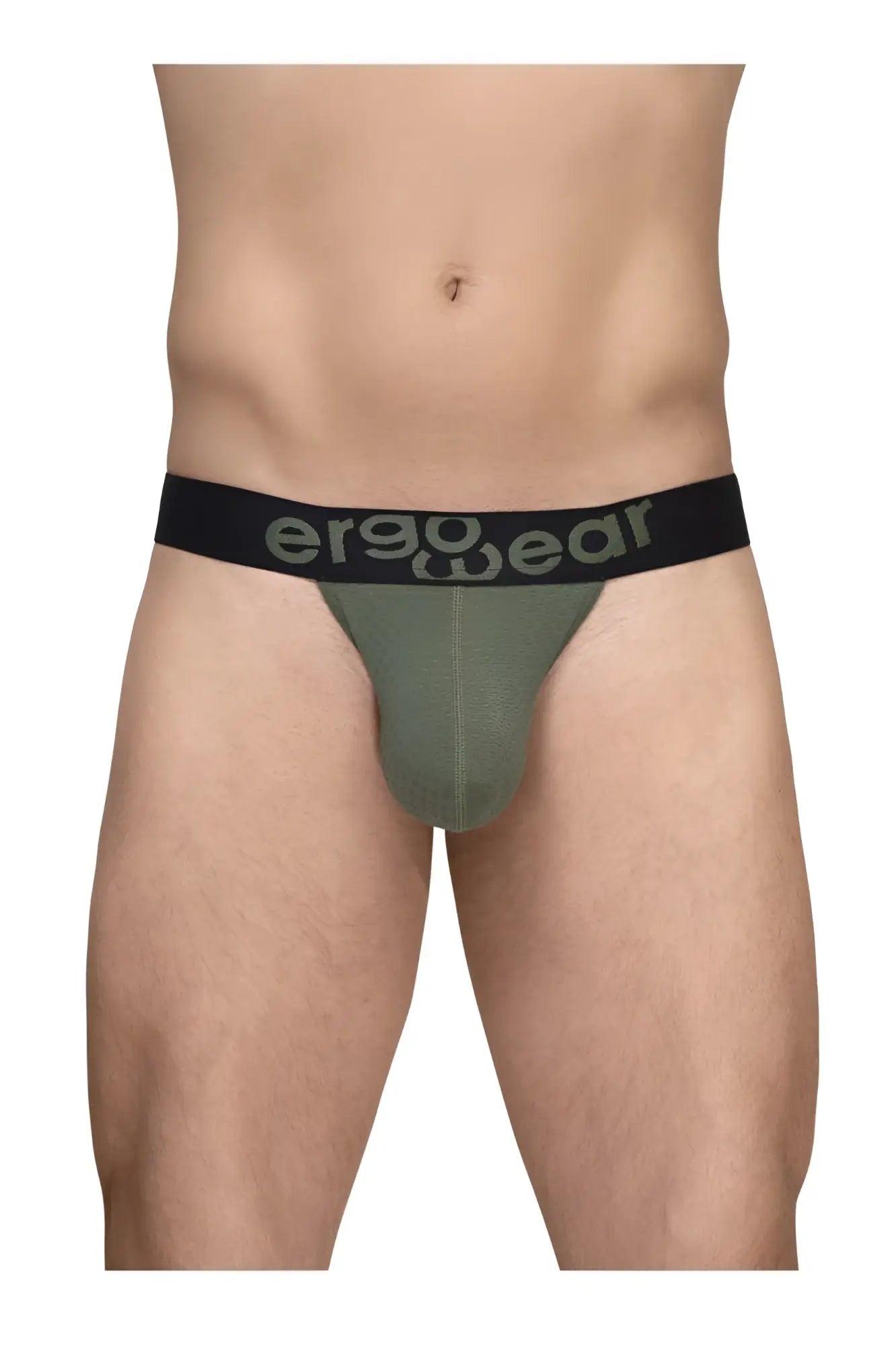 Olive green ergonomic briefs with black waistband and ergo wear logo in gray from ergo wear ew1785 max flow g-string