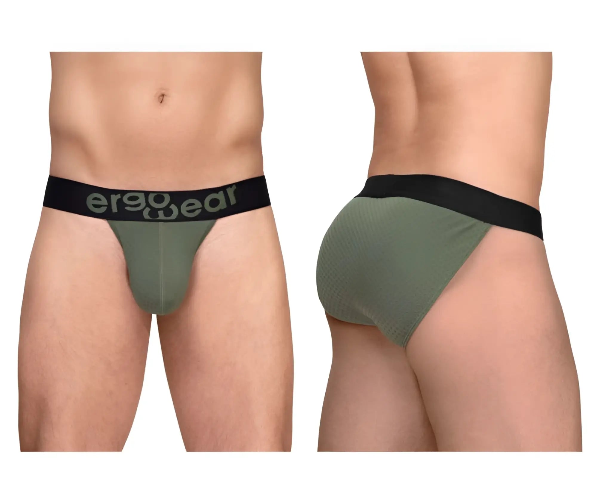 Olive green ergonomic briefs with black ergo wear waistband designed for comfort and maximum airflow