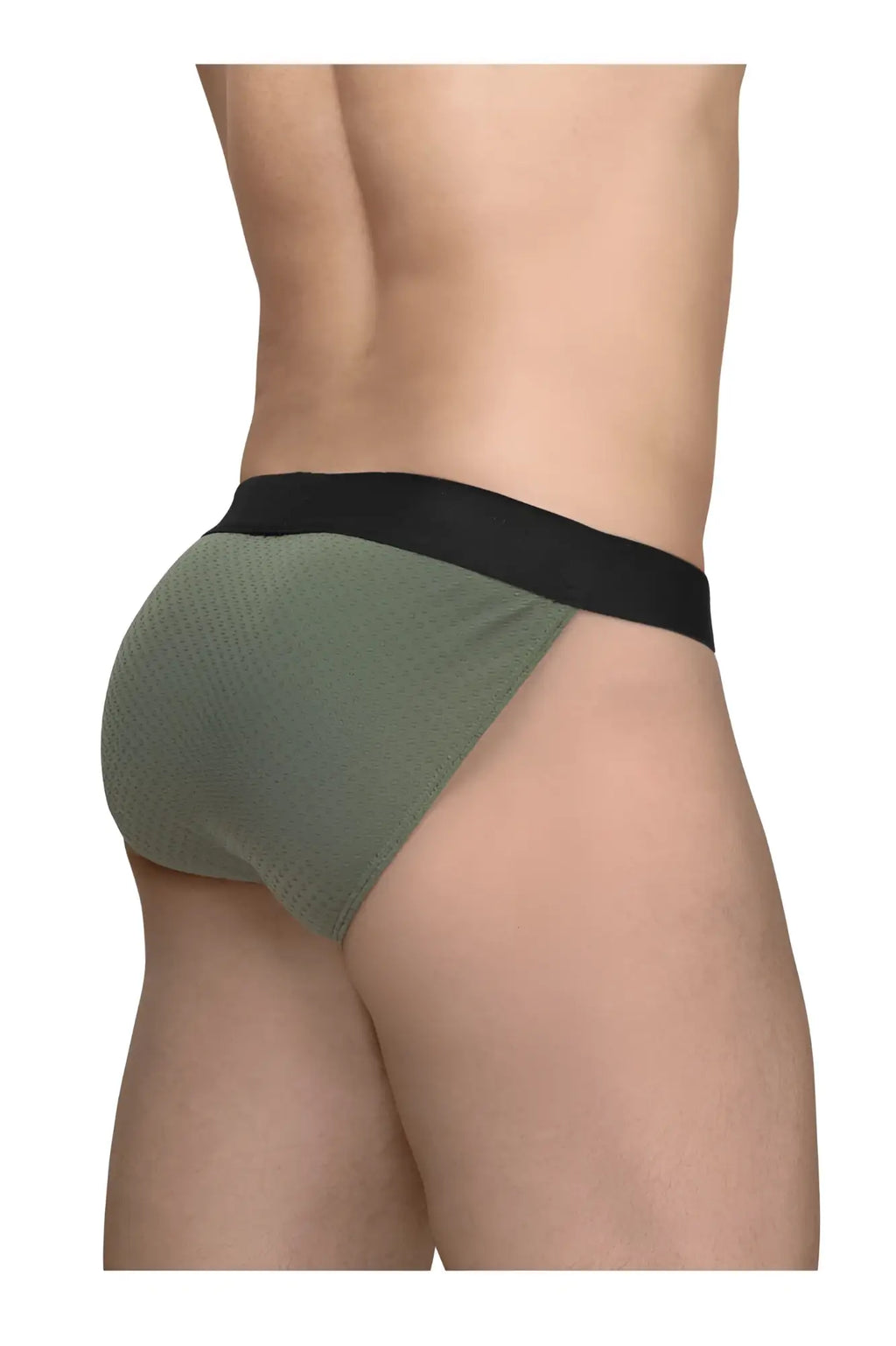 Olive green textured briefs with black elastic waistband from ergowear ew1786 max flow bikini for comfortable support