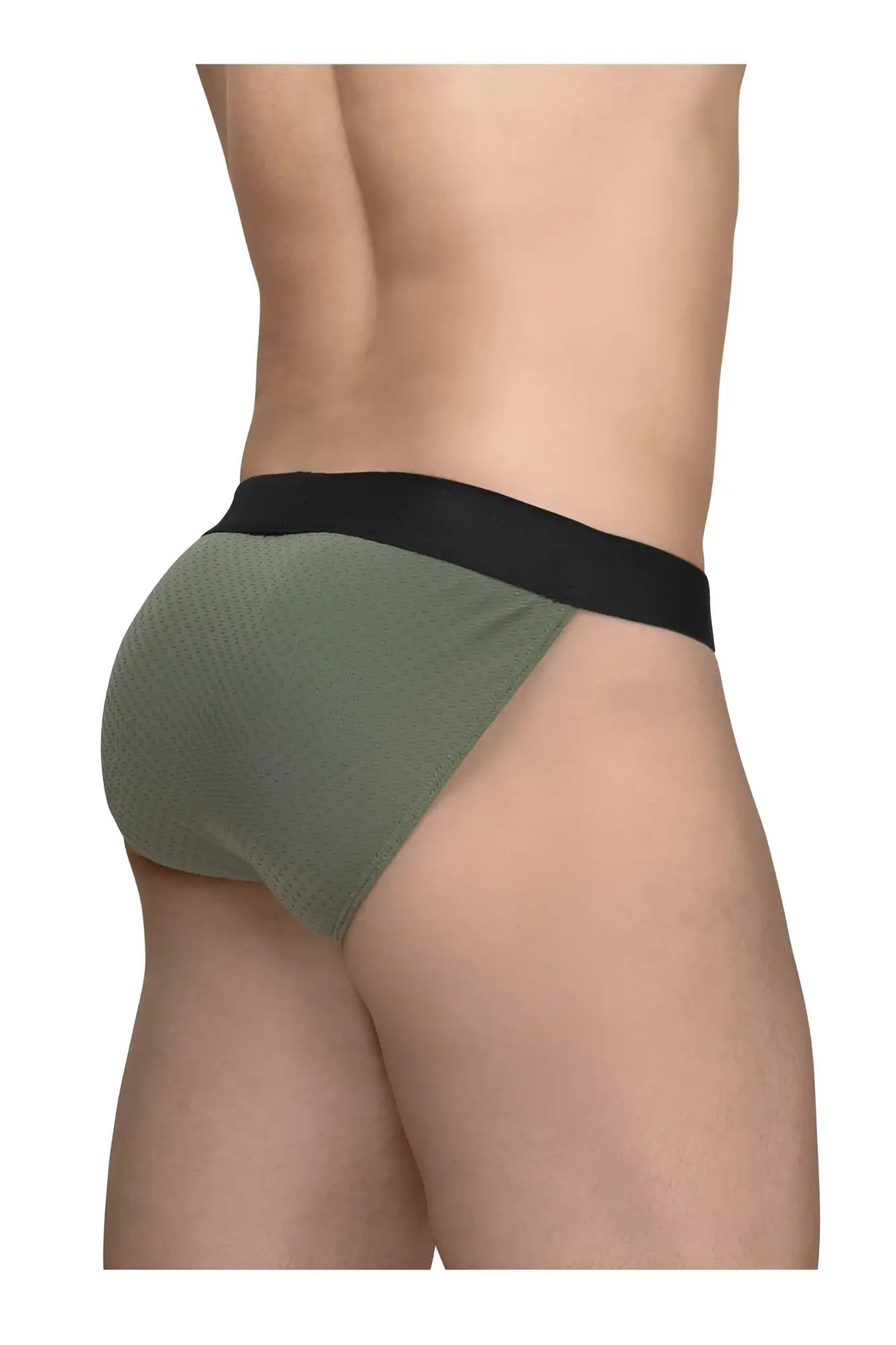 Olive green textured briefs with black elastic waistband from ergowear ew1786 max flow bikini for comfortable support