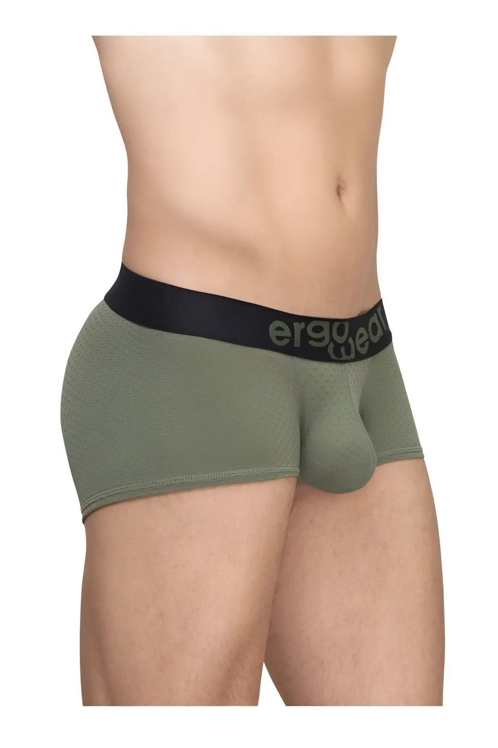 Olive green ergonomic briefs with a black ergo wear waistband from ergowear ew1787 max flow trunks collection