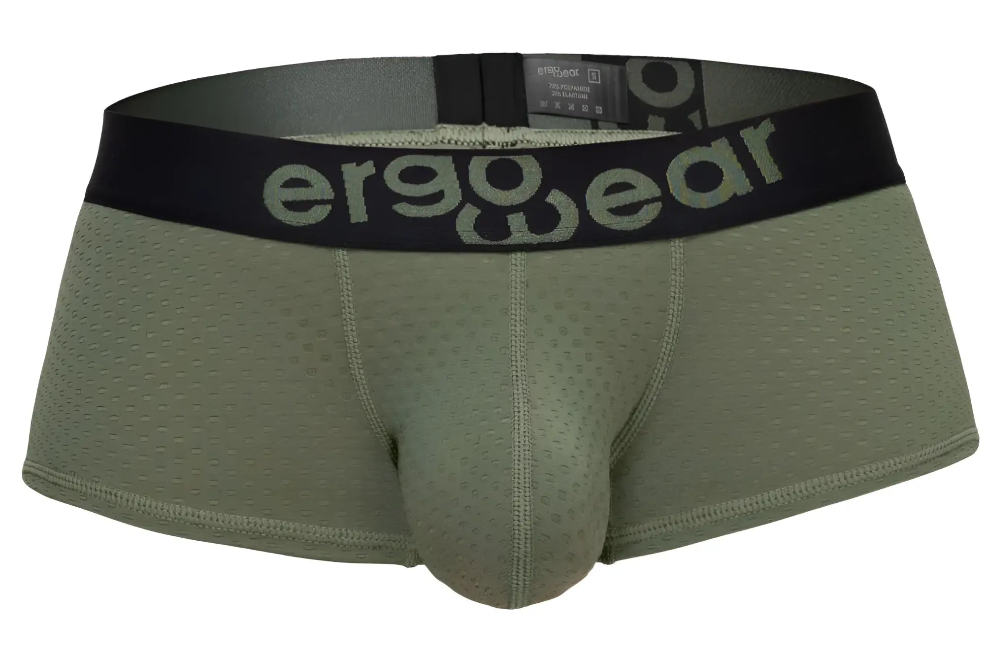 Ergowear ew1787 max flow trunks in dark green olive mesh briefs with black waistband and gray logo