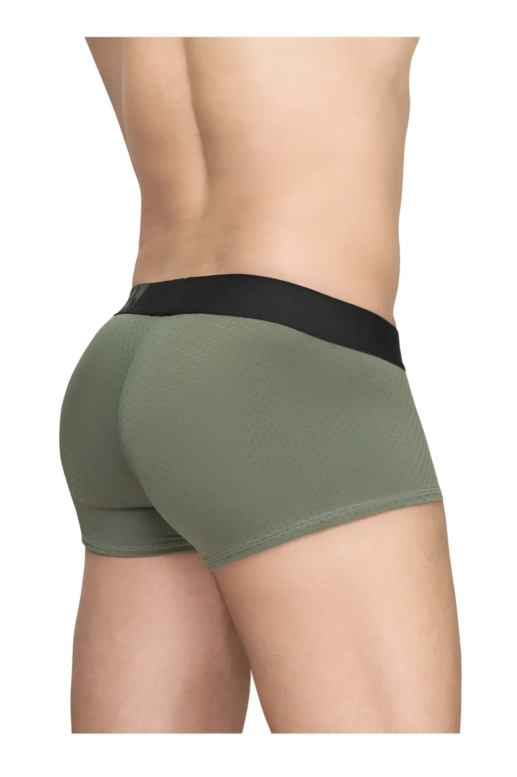 Olive green textured briefs with black elastic waistband by ergowear ew1787 max flow trunks color dark green