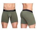 Olive green ergonomic boxer briefs with black waistband featuring the er90wear logo from ergowear ew1788 max flow collection