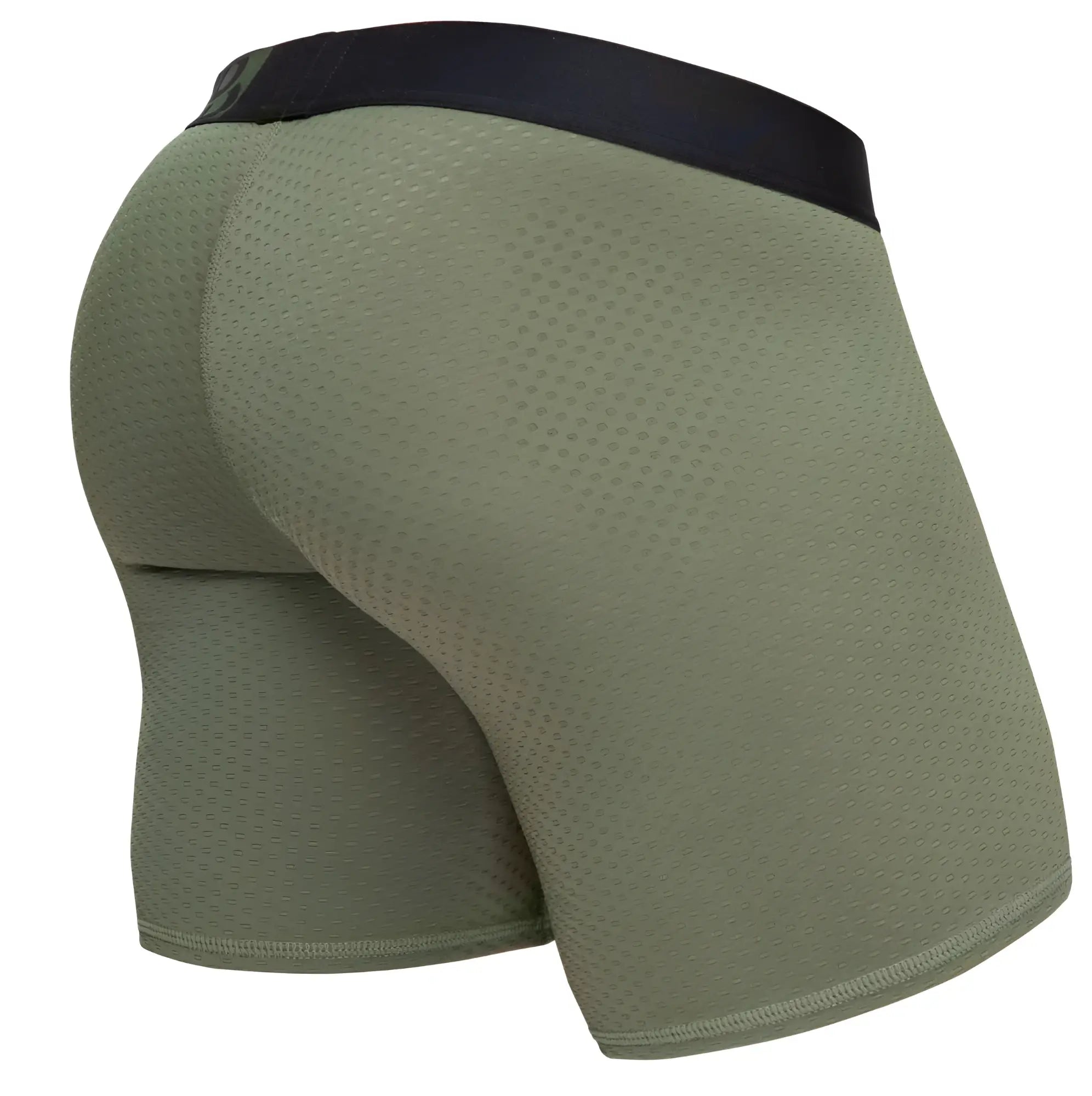 Olive green mesh ergo wear ew1788 max flow boxer briefs with black elastic waistband for breathable comfort