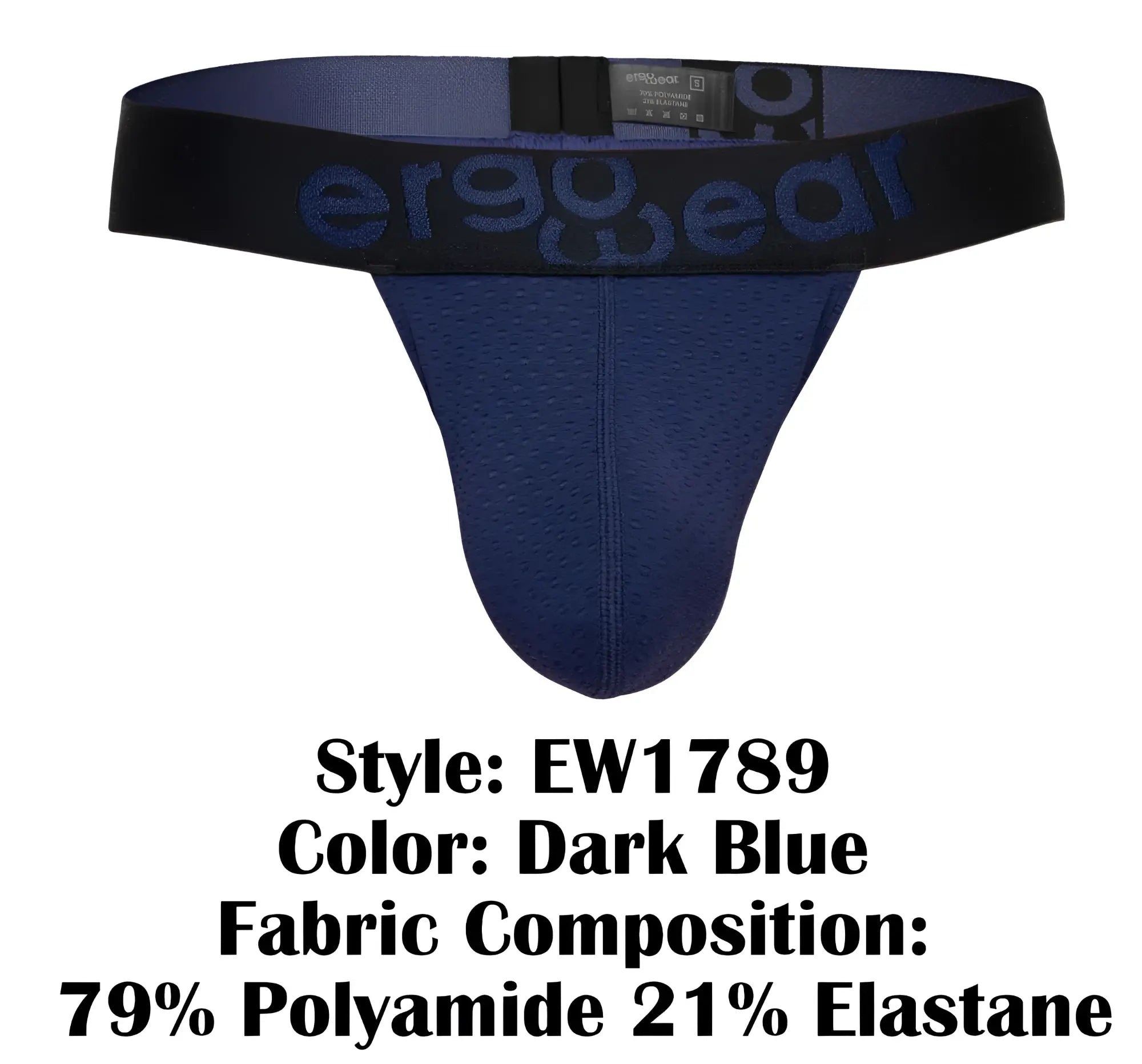 Dark blue ergo wear ew1789 max flow g-string briefs with black waistband and ergonomic design for all-day comfort