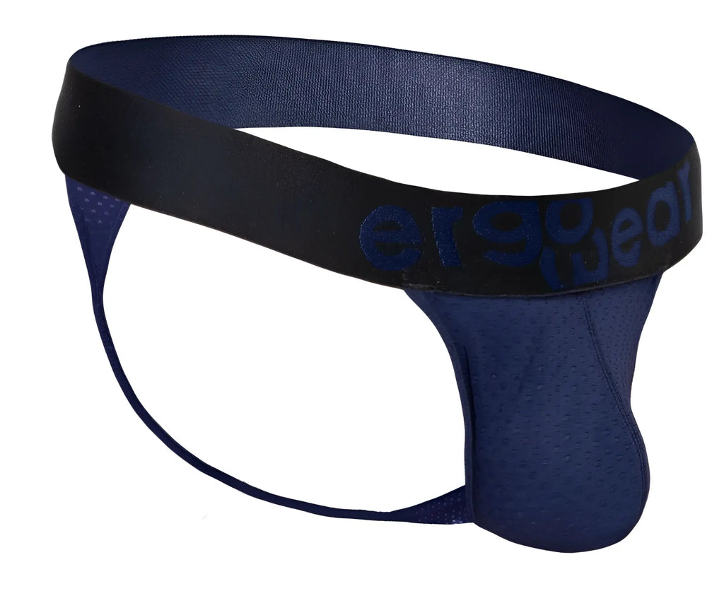 Navy blue ergonomic brief with black waistband and subtle perforated texture from ergowear ew1789 max flow g-string collection