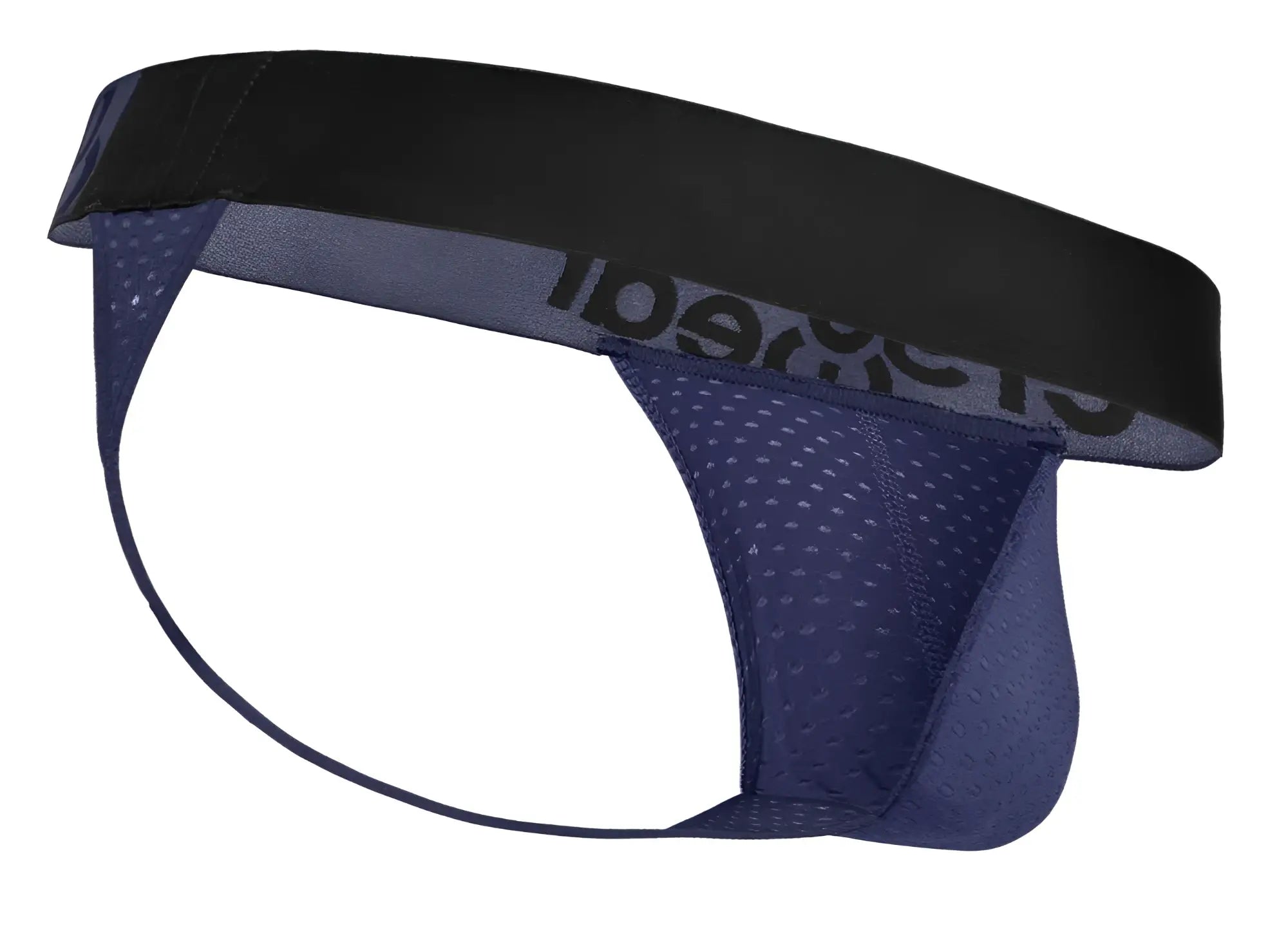 Ergowear ew1789 max flow navy blue mesh g-string brief with black elastic waistband and cheetah branding