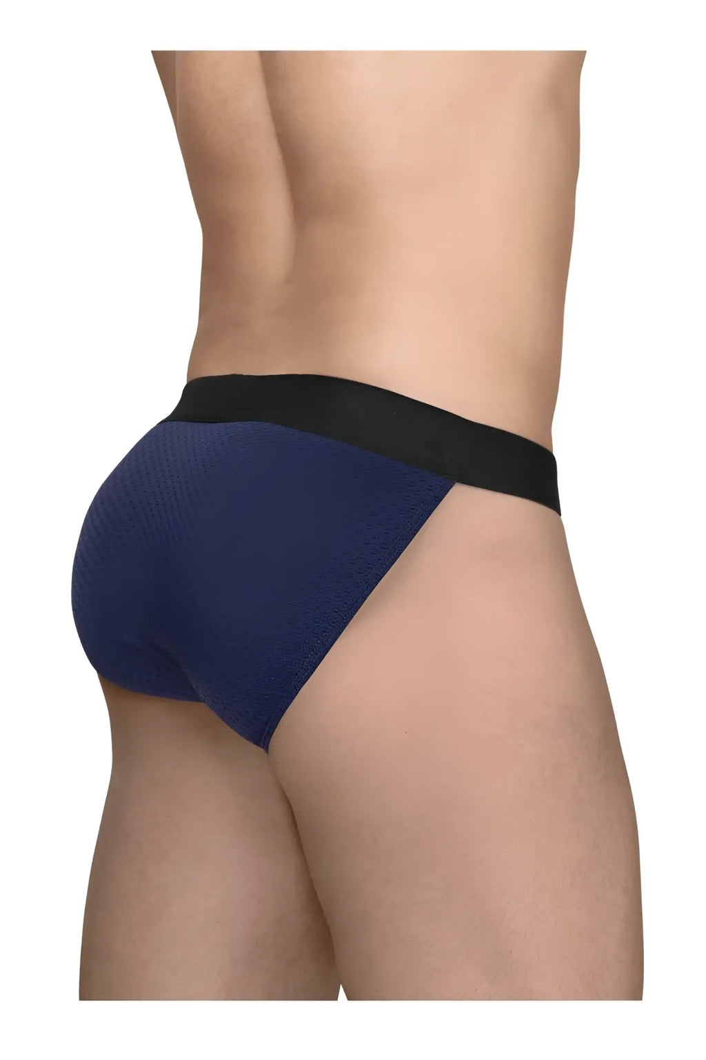 Navy blue textured briefs with black elastic waistband from ergowear ew1790 max flow bikini in dark blue color