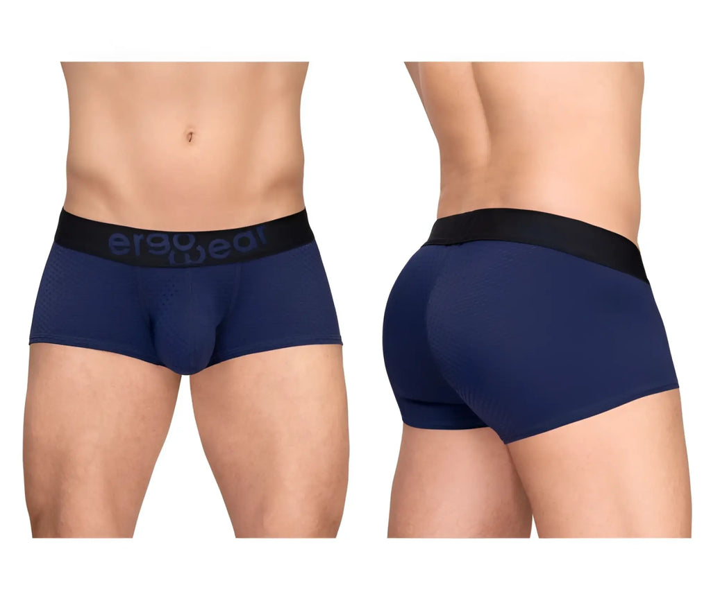 Navy blue ergonomic briefs with black waistband featuring ErgoWear logo in ErgoWear EW1791 MAX FLOW trunks dark blue
