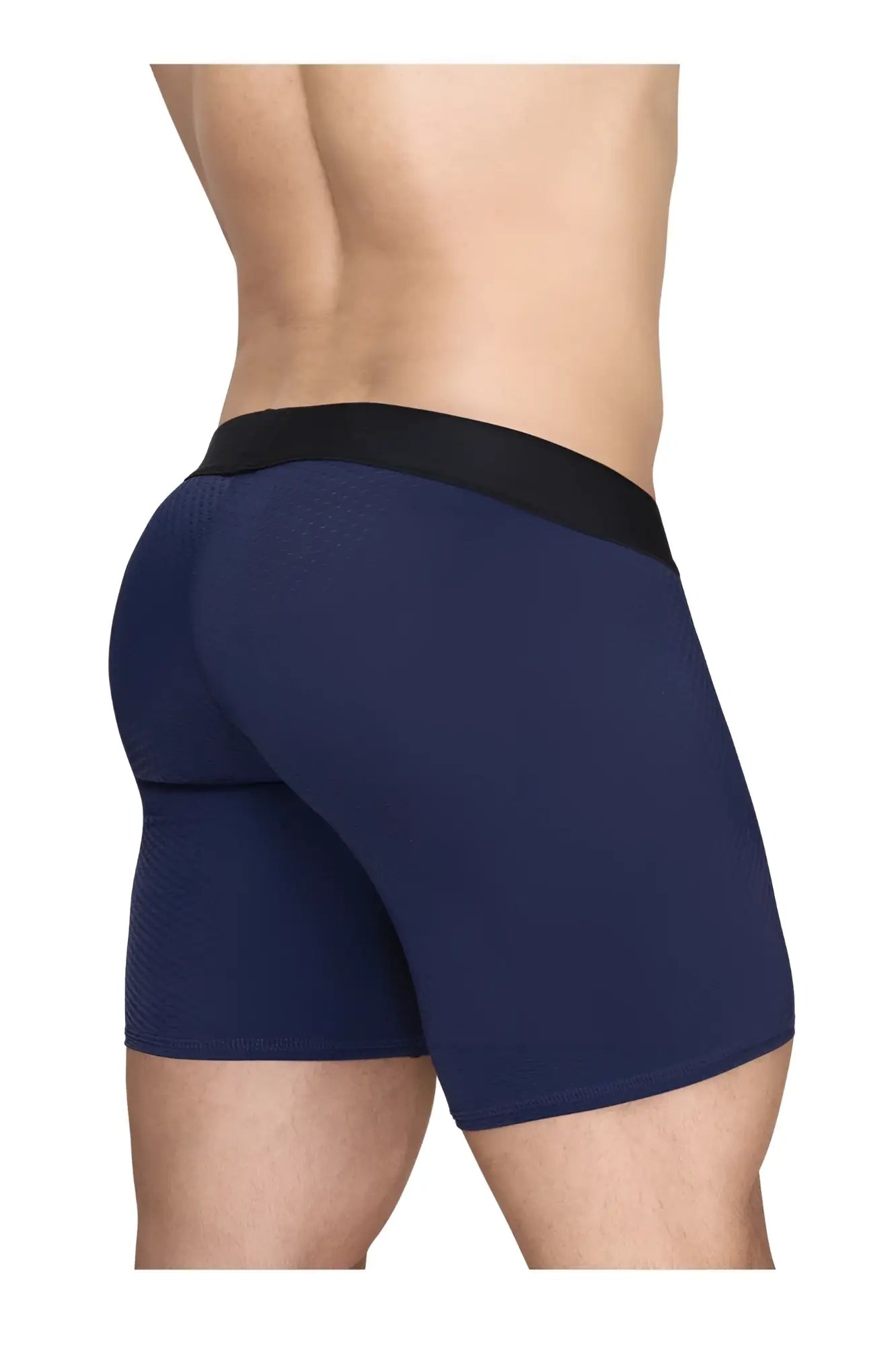 Navy blue ergowear ew1792 max flow boxer briefs with black elastic waistband designed for athletic support