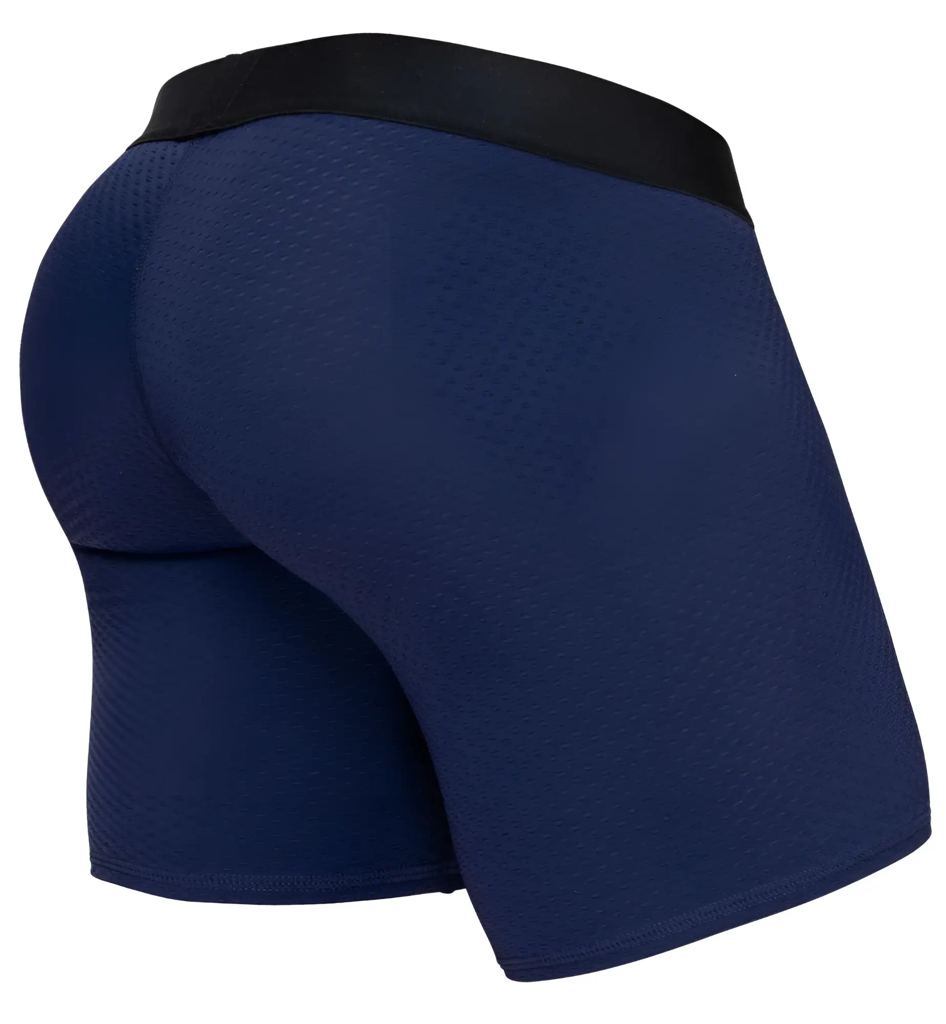 Navy blue mesh ergoWear ew1792 max flow boxer briefs with black elastic waistband for athletic support