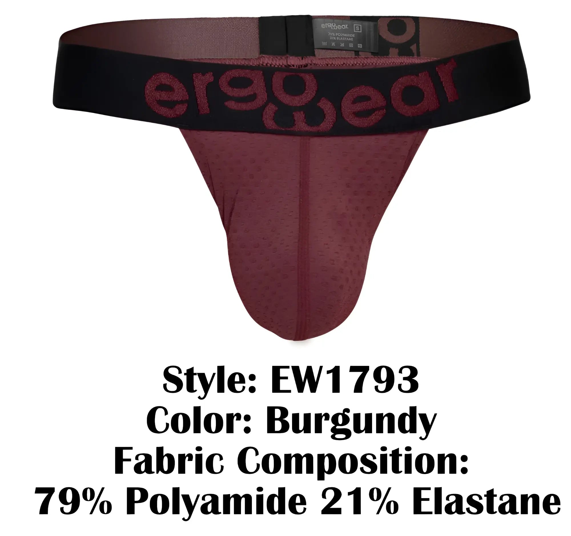 Burgundy ergonomic briefs with black waistband and ergowear logo in burgundy from ErgoWear EW1793 MAX FLOW G-String