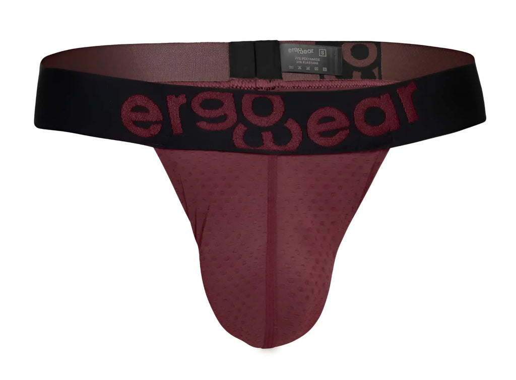 Maroon ergonomic briefs with black waistband and ergowear branding in matching maroon lettering for max flow comfort