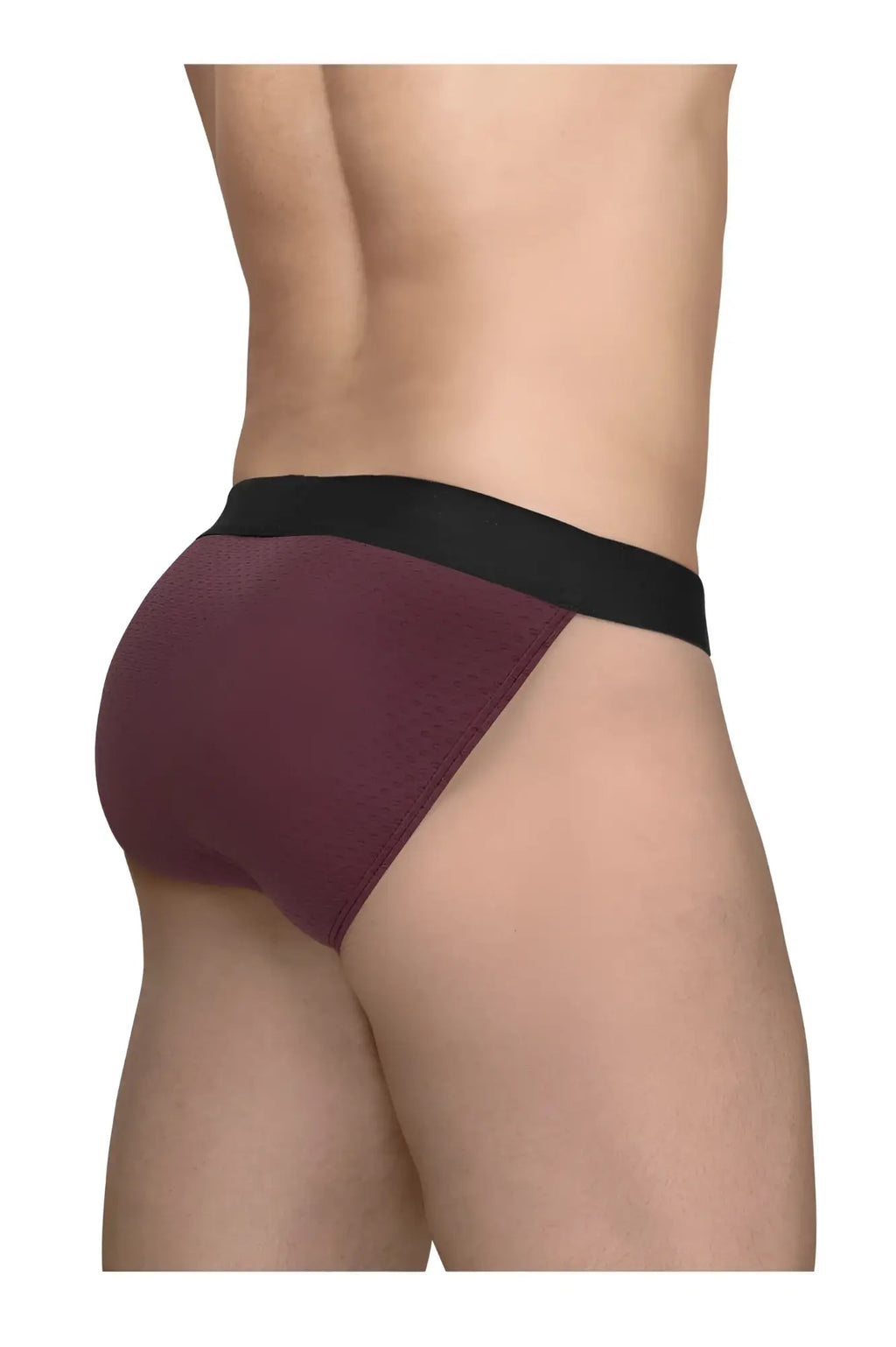 ErgoWear EW1794 max flow bikini athletic briefs in burgundy with maroon and black textured fabric waistband