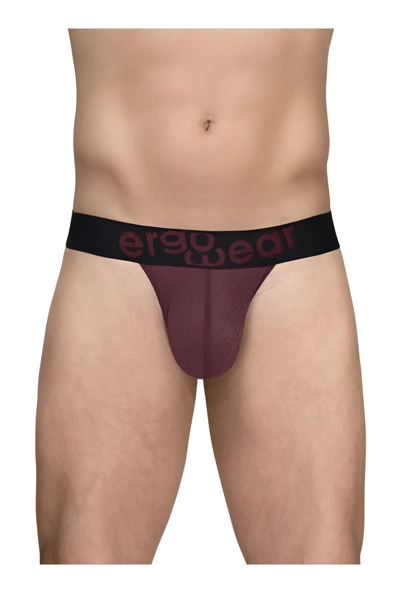 Ergo wear ew1794 max flow bikini briefs in burgundy featuring ergonomic design and black waistband with logo