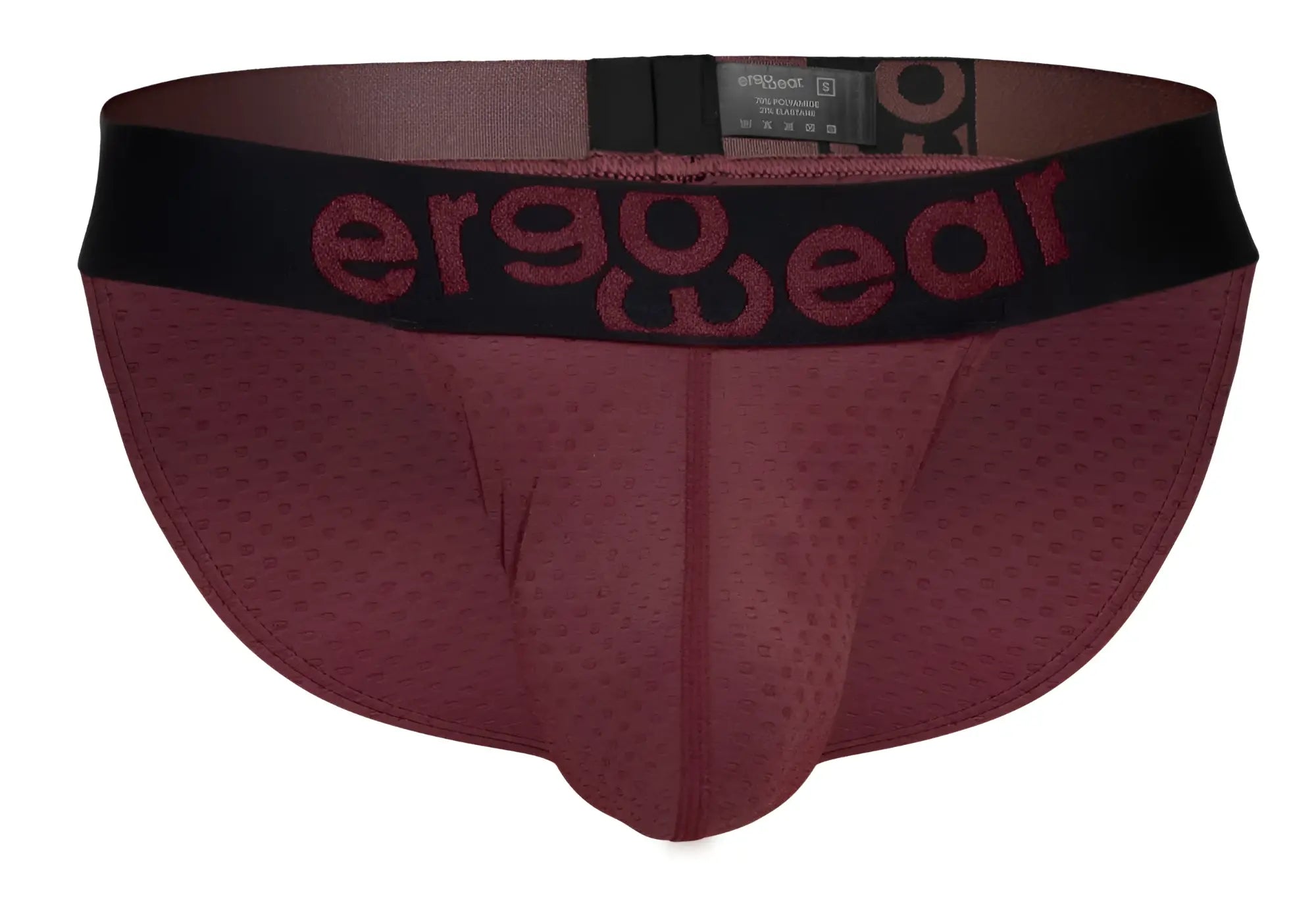 Ergowear ew1794 max flow bikini briefs in burgundy with a black waistband and maroon logo for ergonomic comfort