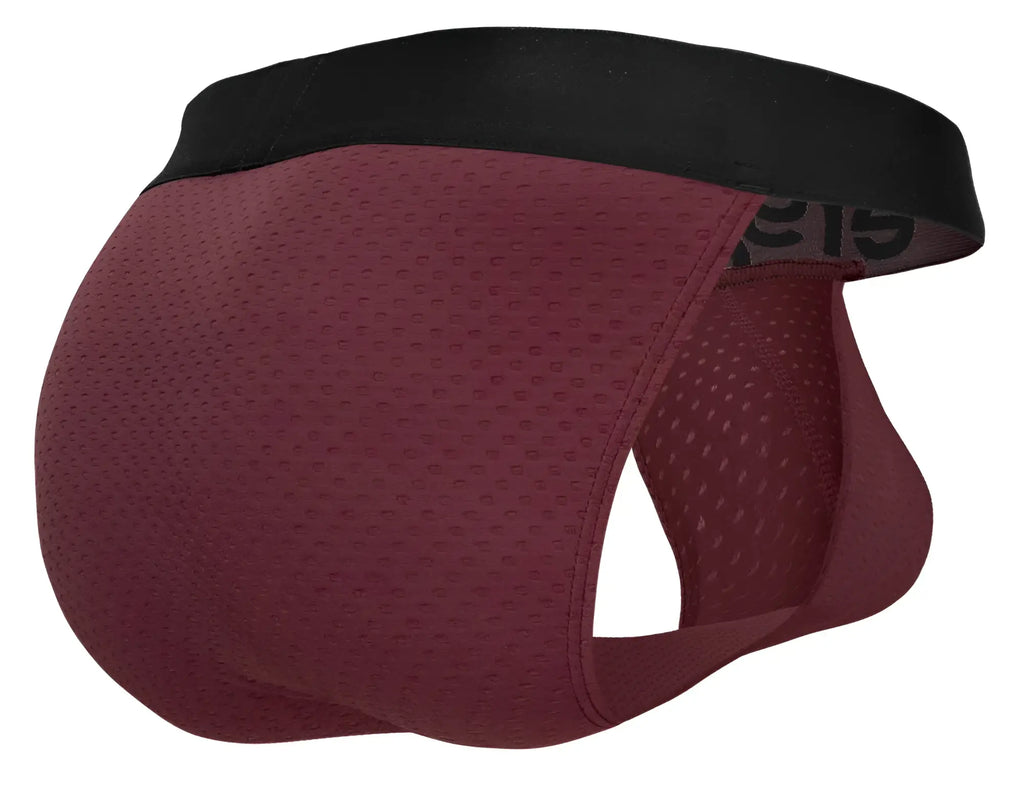 Ergo wear ew1794 max flow bikini maroon mesh briefs with black elastic waistband for breathable comfort