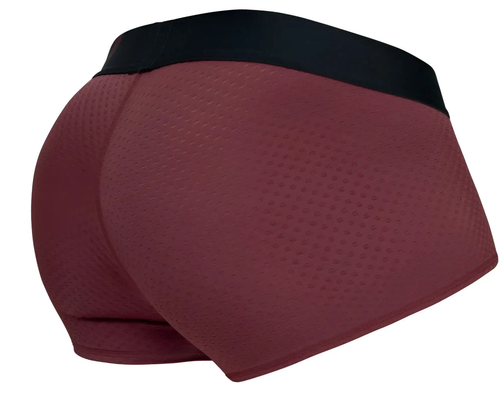 Ergowear ew1795 max flow trunks in burgundy feature a black waistband and breathable textured mesh fabric