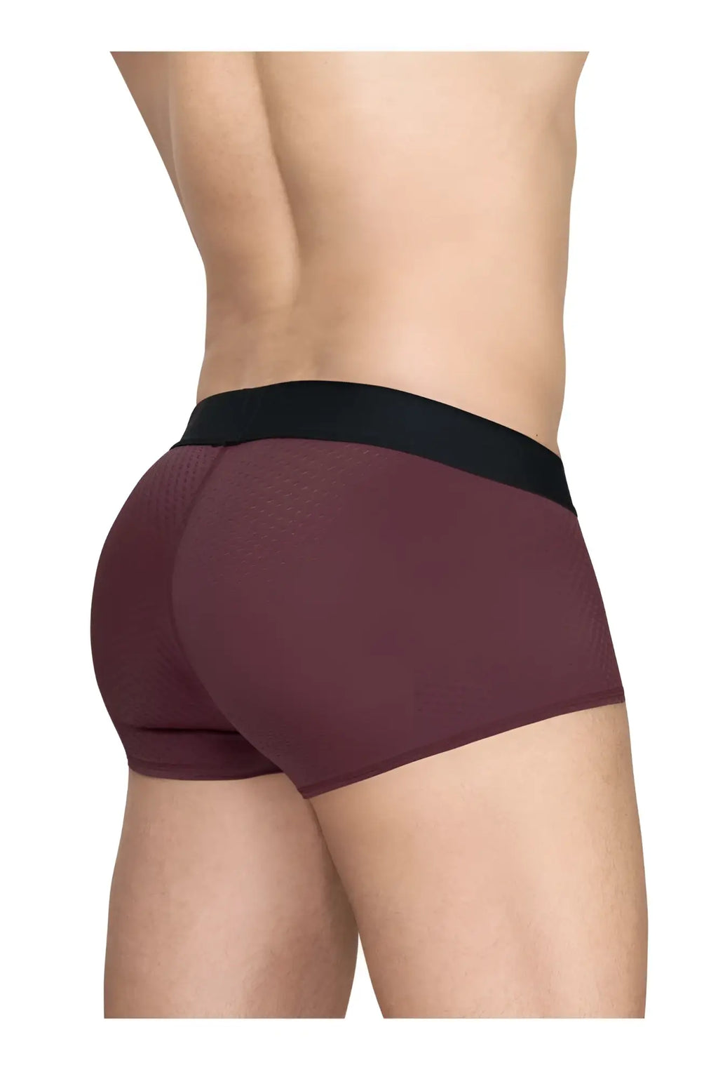 Ergo wear ew1795 max flow trunks in burgundy maroon briefs with black elastic waistband for active comfort