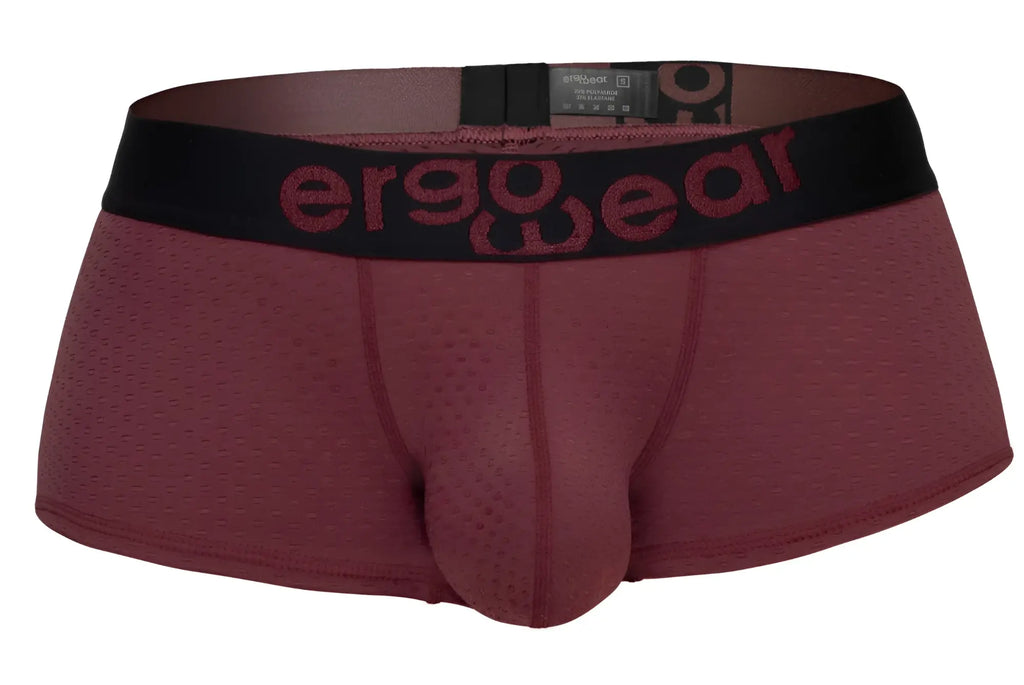 ErgoWear ew1795 max flow trunks burgundy ergonomic briefs with black waistband and maroon ergo wear logo