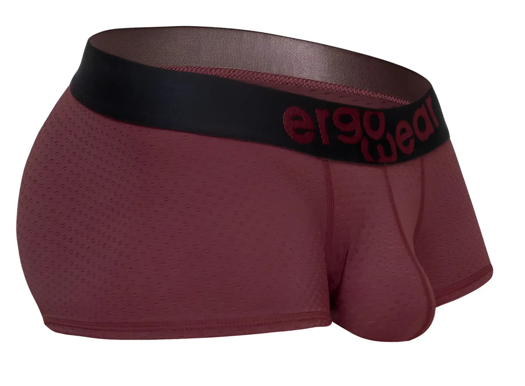 Maroon ergowear ew1795 max flow trunks with ergonomic design and black waistband with maroon logo lettering