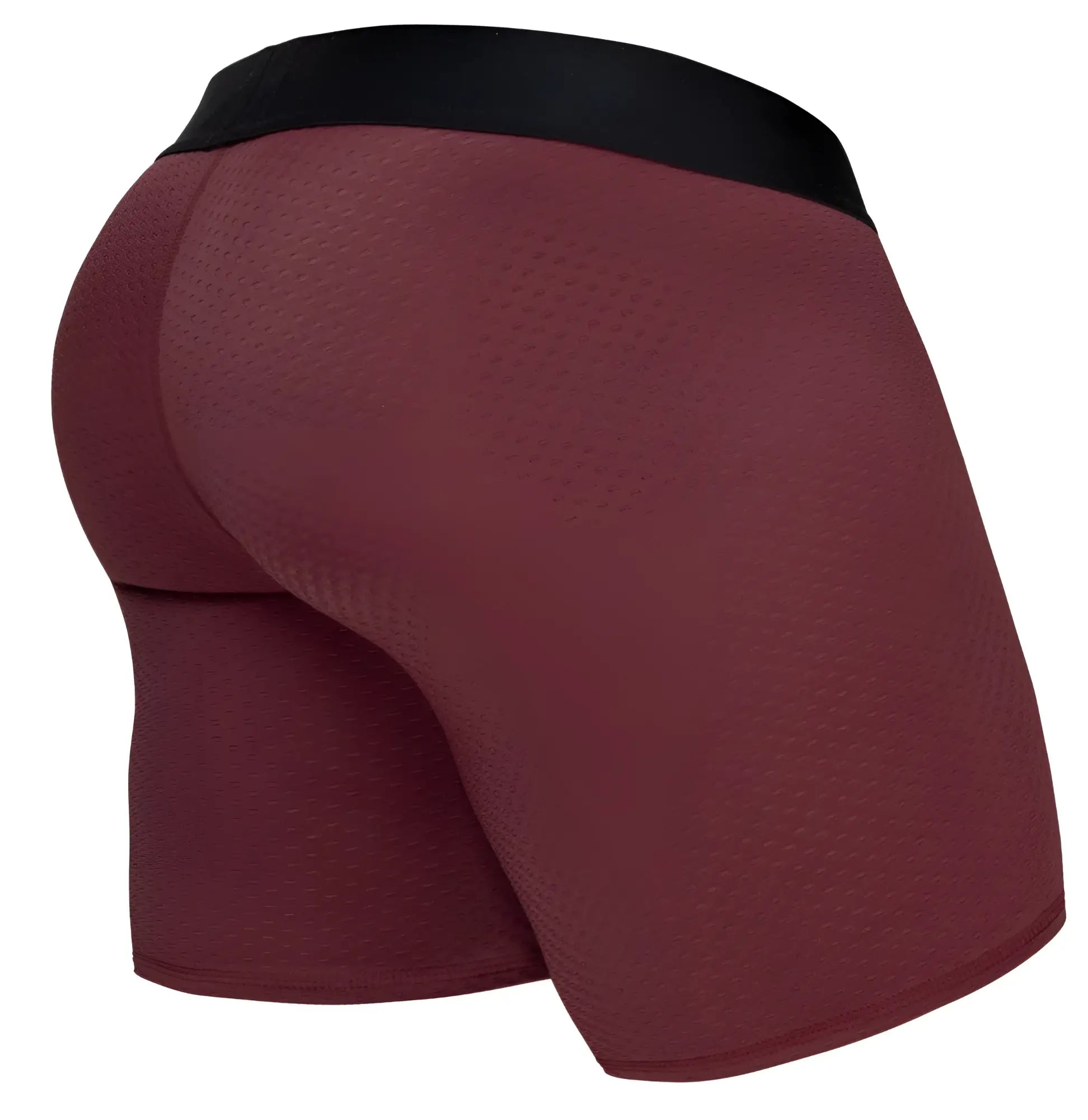 Ergowear ew1796 max flow boxer briefs in burgundy with black waistband made of breathable textured mesh fabric