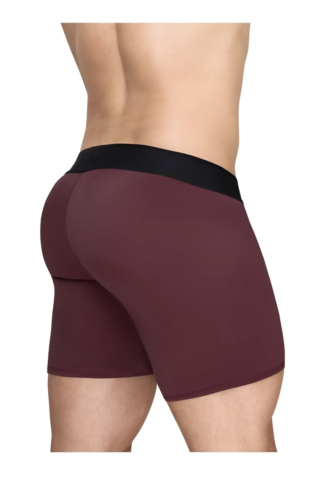 ErgoWear EW1796 MAX FLOW boxer briefs in burgundy with a black elastic waistband for breathable comfort