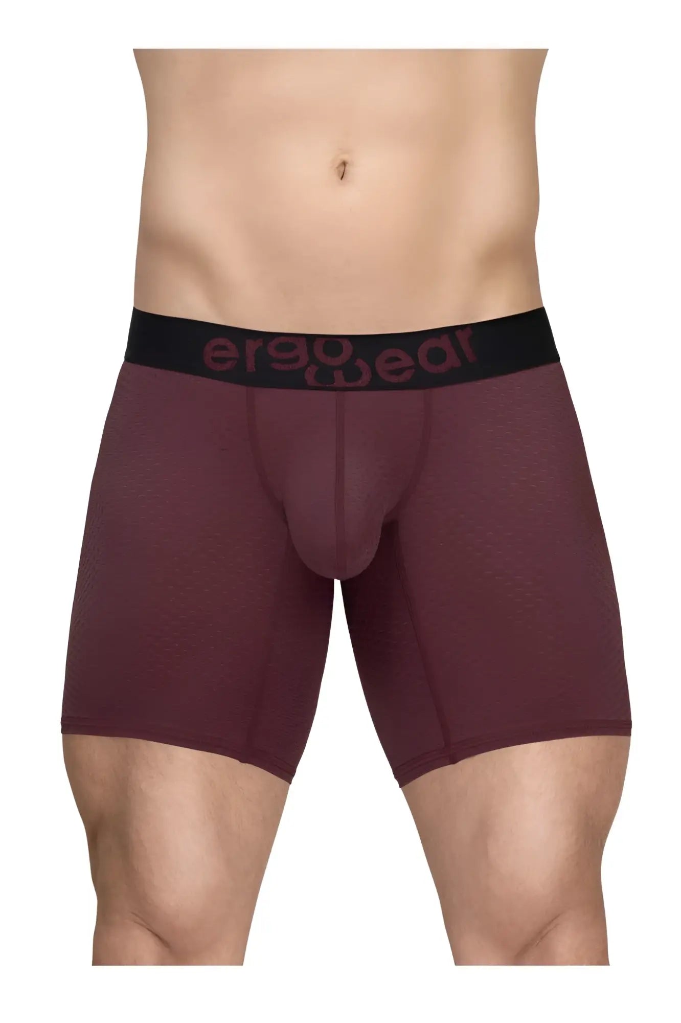 Maroon ergo wear ew1796 max flow boxer briefs with black ergogear waistband designed for ergonomic comfort