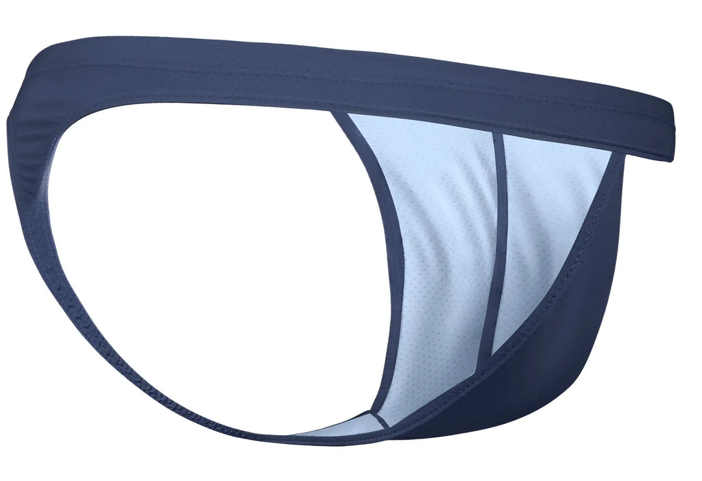 Navy blue and light gray ergowear ew1797 x4d se thong with mesh panel design in sea blue color for athletic use
