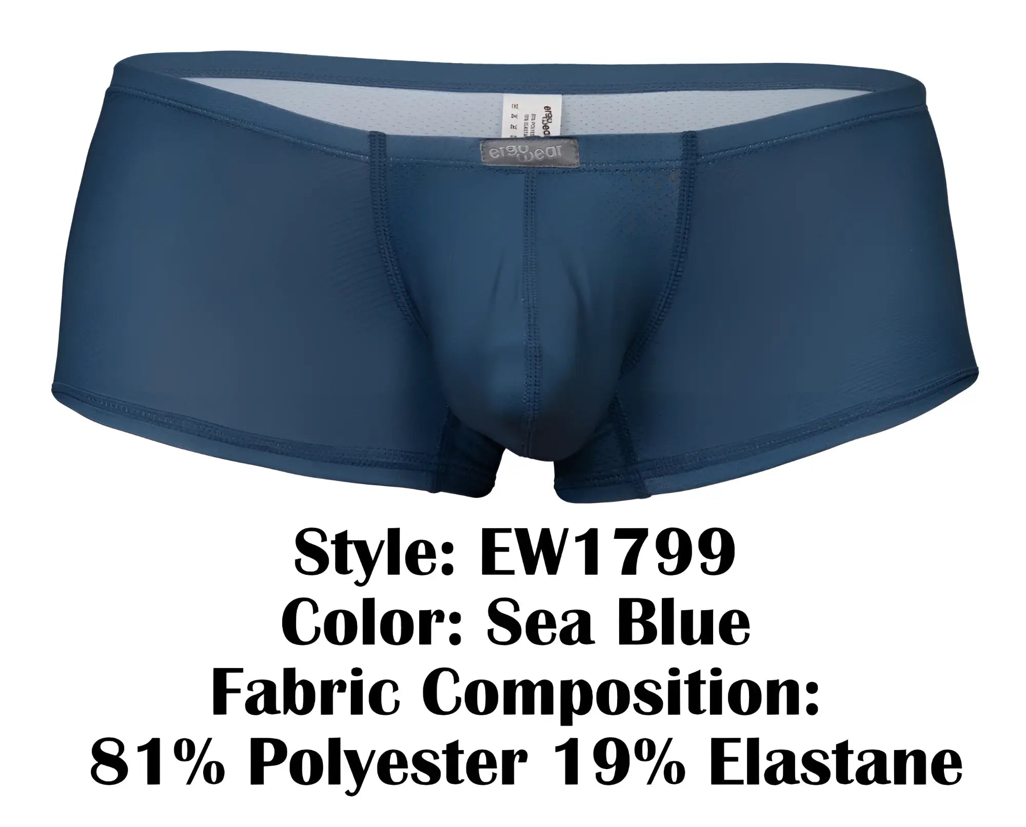 Sea blue ergo wear ew1799 x4d trunks in polyester and elastane with a sleek form fitting design and brand tag at waistband