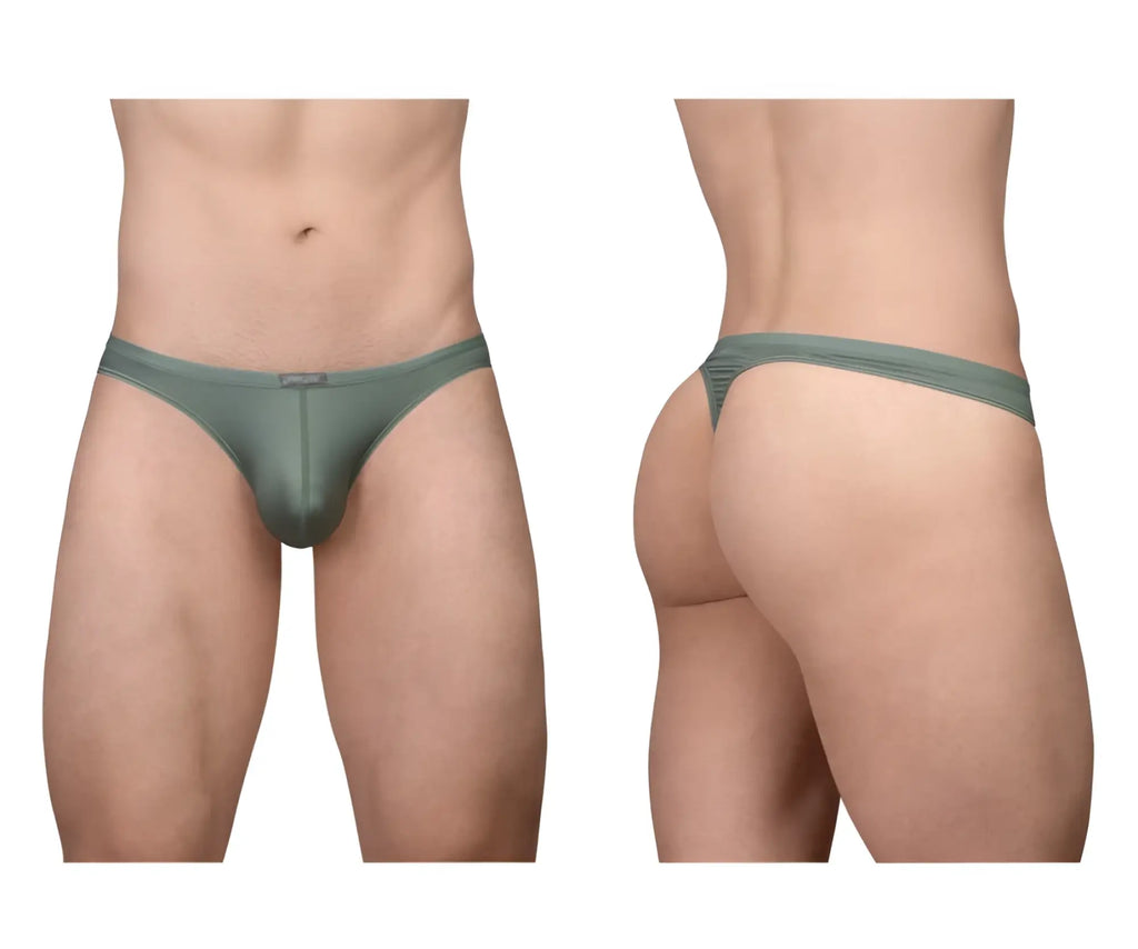 Mens olive green sheer thong with subtle textured waistband from ErgoWear EW1801 X4D SE thongs collection