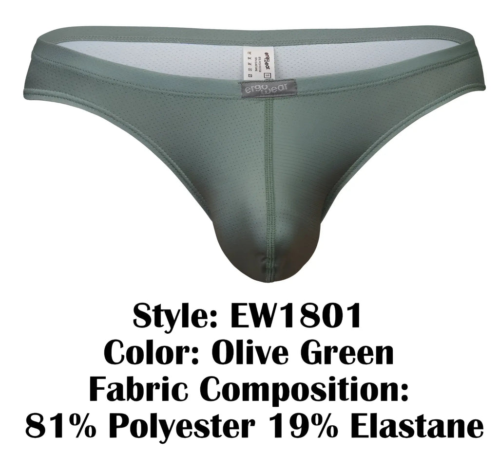 Olive green men’s thong ergo wear ew1801 x4d se made of 81 polyester 19 elastane with mesh interior