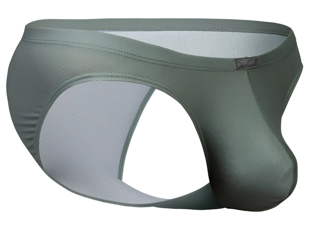 Ergowear ew1802 x4d se bikini olive green mesh briefs with gray breathable lining and reinforced stitching