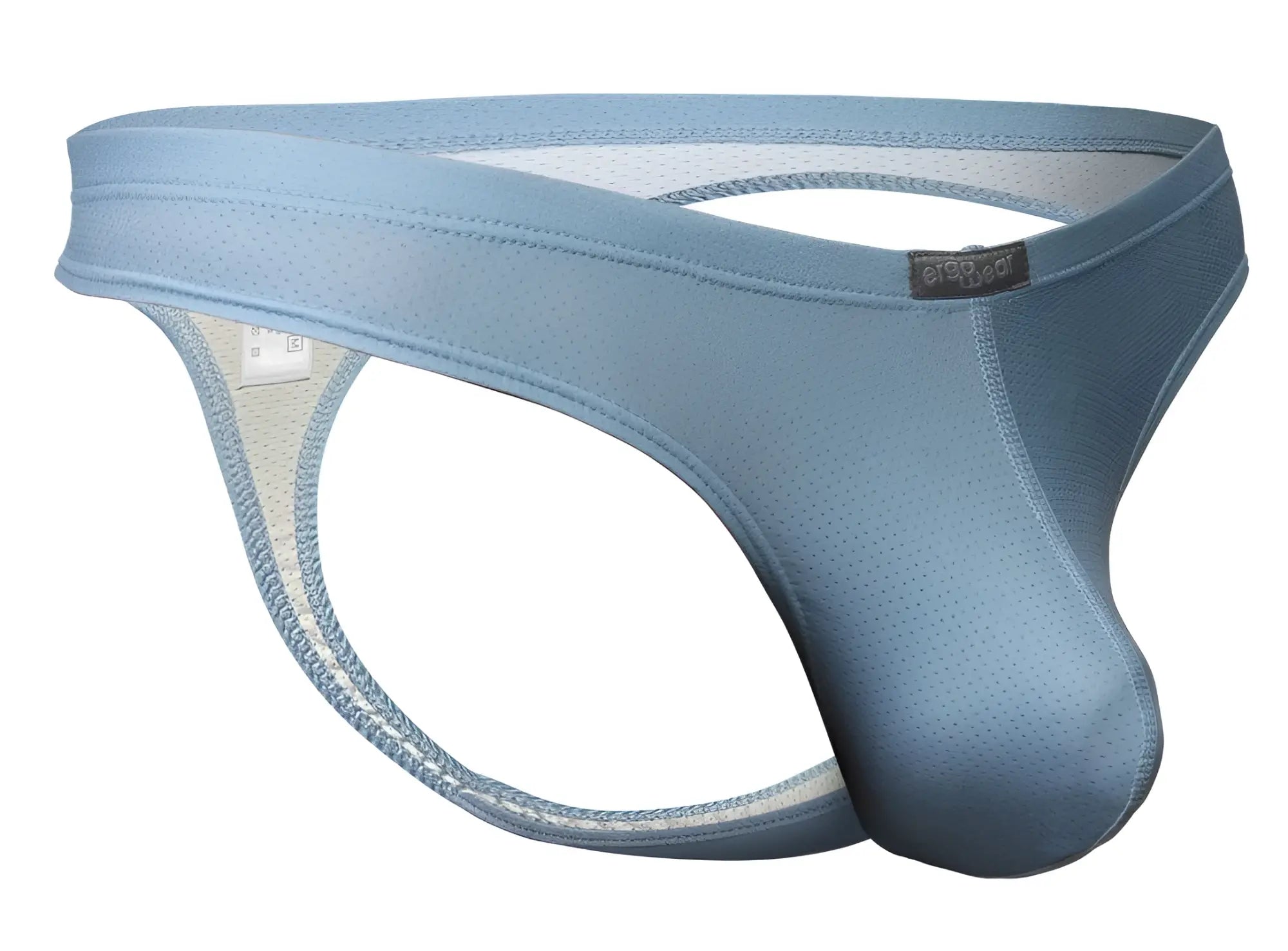Light blue ergo wear ew1805 x4d se men’s thong with breathable mesh and supportive design in stone blue color