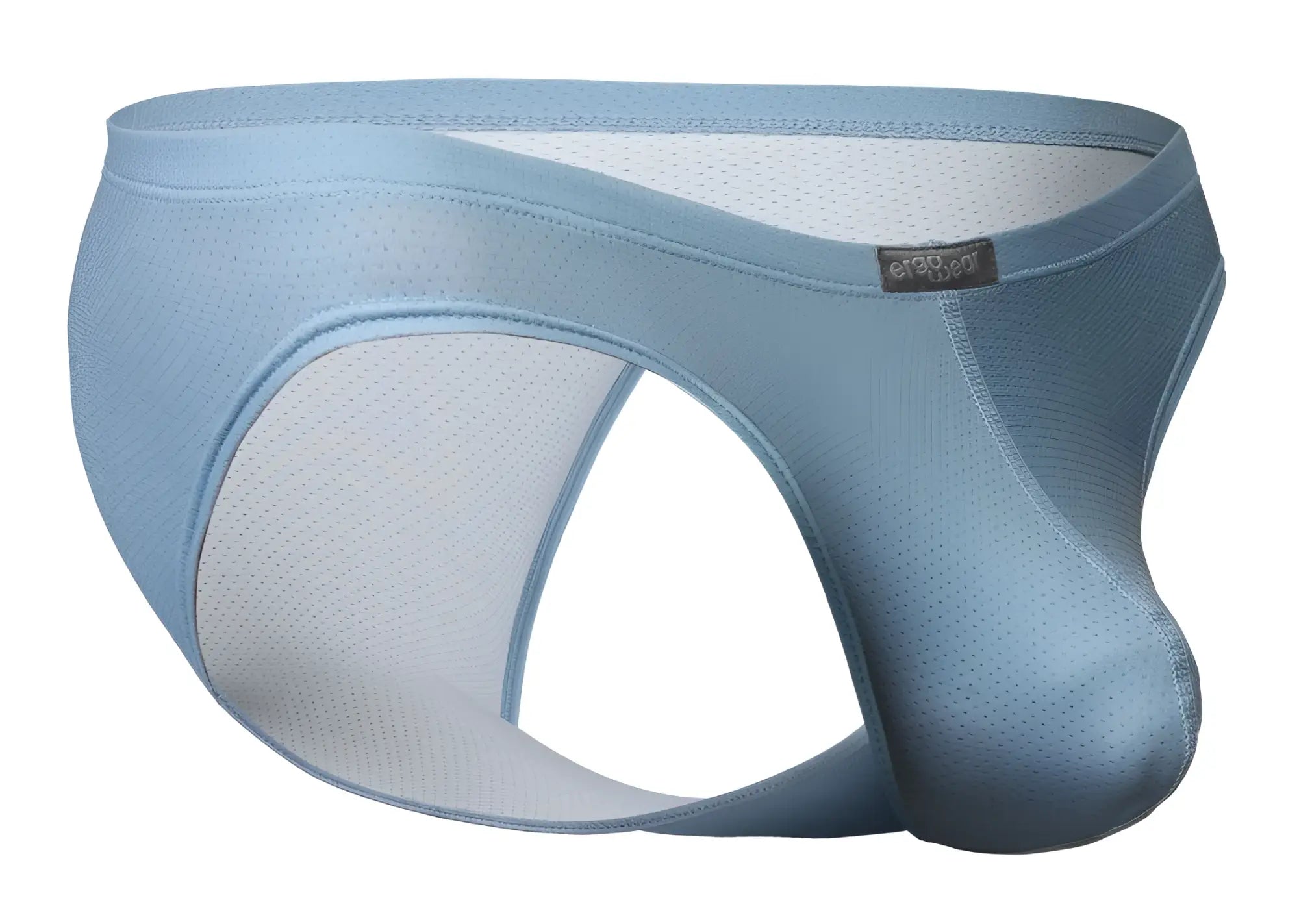 Ergowear ew1806 x4d se bikini in stone blue with light blue mesh briefs, white breathable lining, and black brand tag