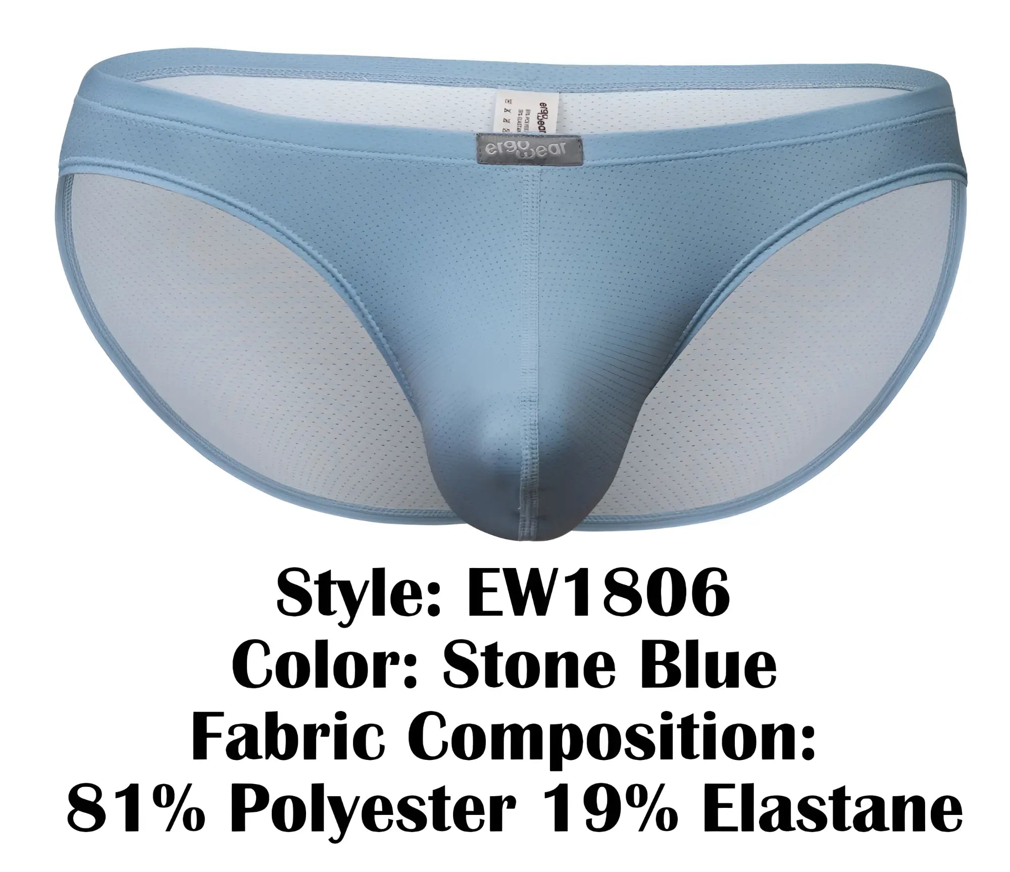 Stone blue ergo wear ew1806 x4d se bikini briefs with mesh panel and elastic waistband made of polyester elastane