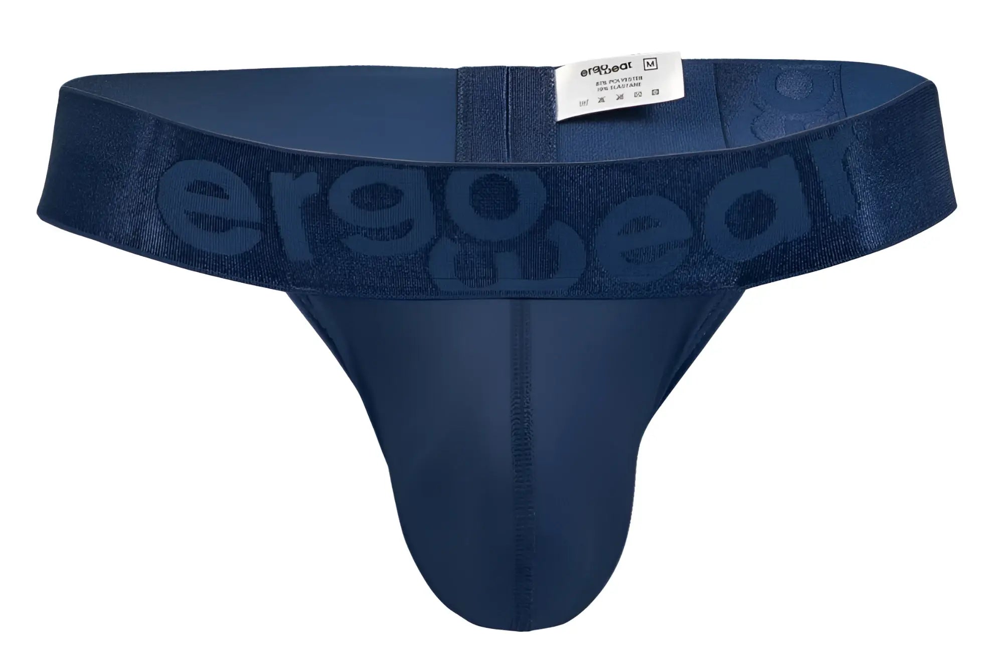 Navy blue ergoWear ew1812 max bold se ergonomic g-string briefs with subtle embossed logo on waistband back side view