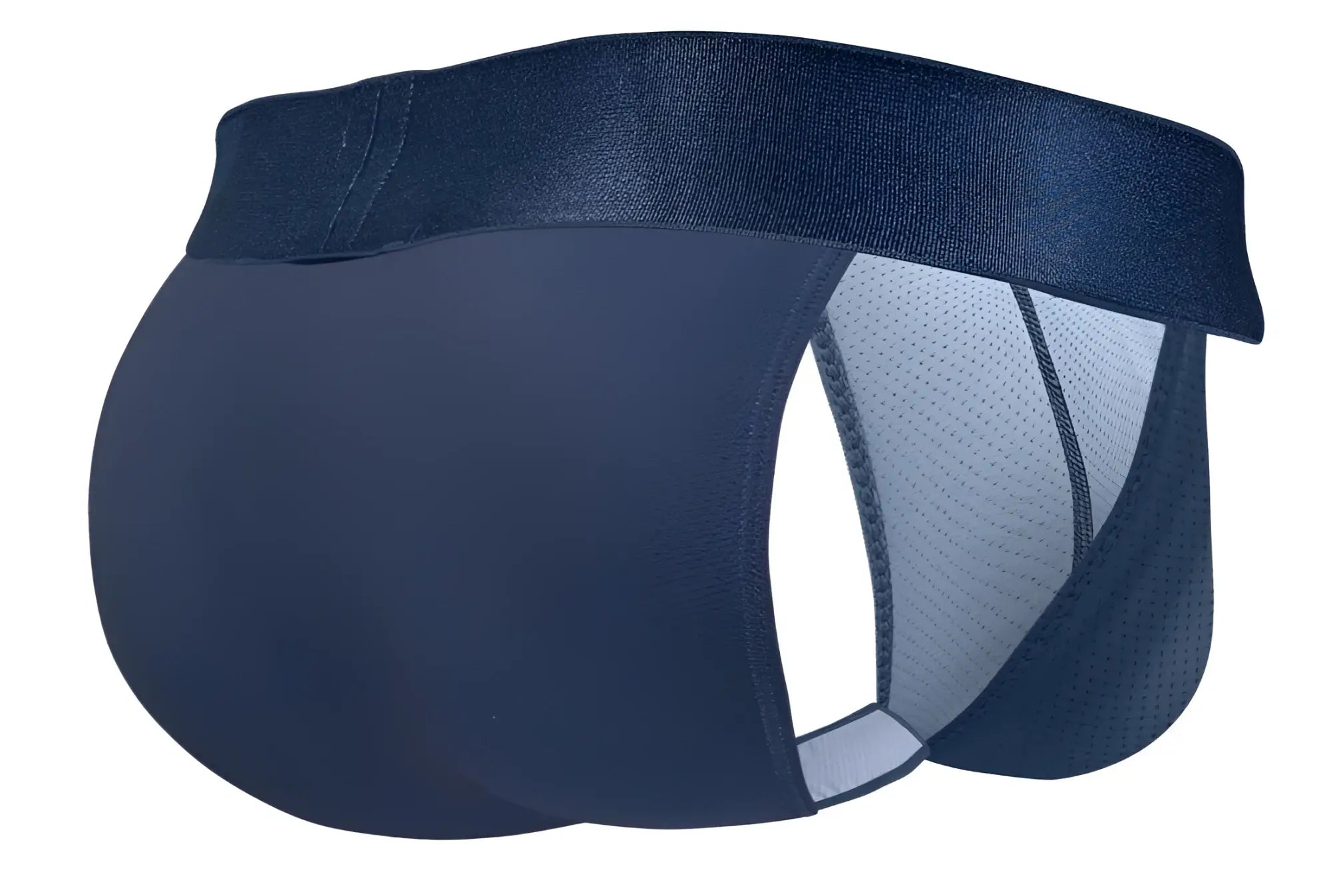 Navy blue ErgoWear EW1813 MAX BOLD SE bikini briefs with mesh side panel and elastic waistband front view