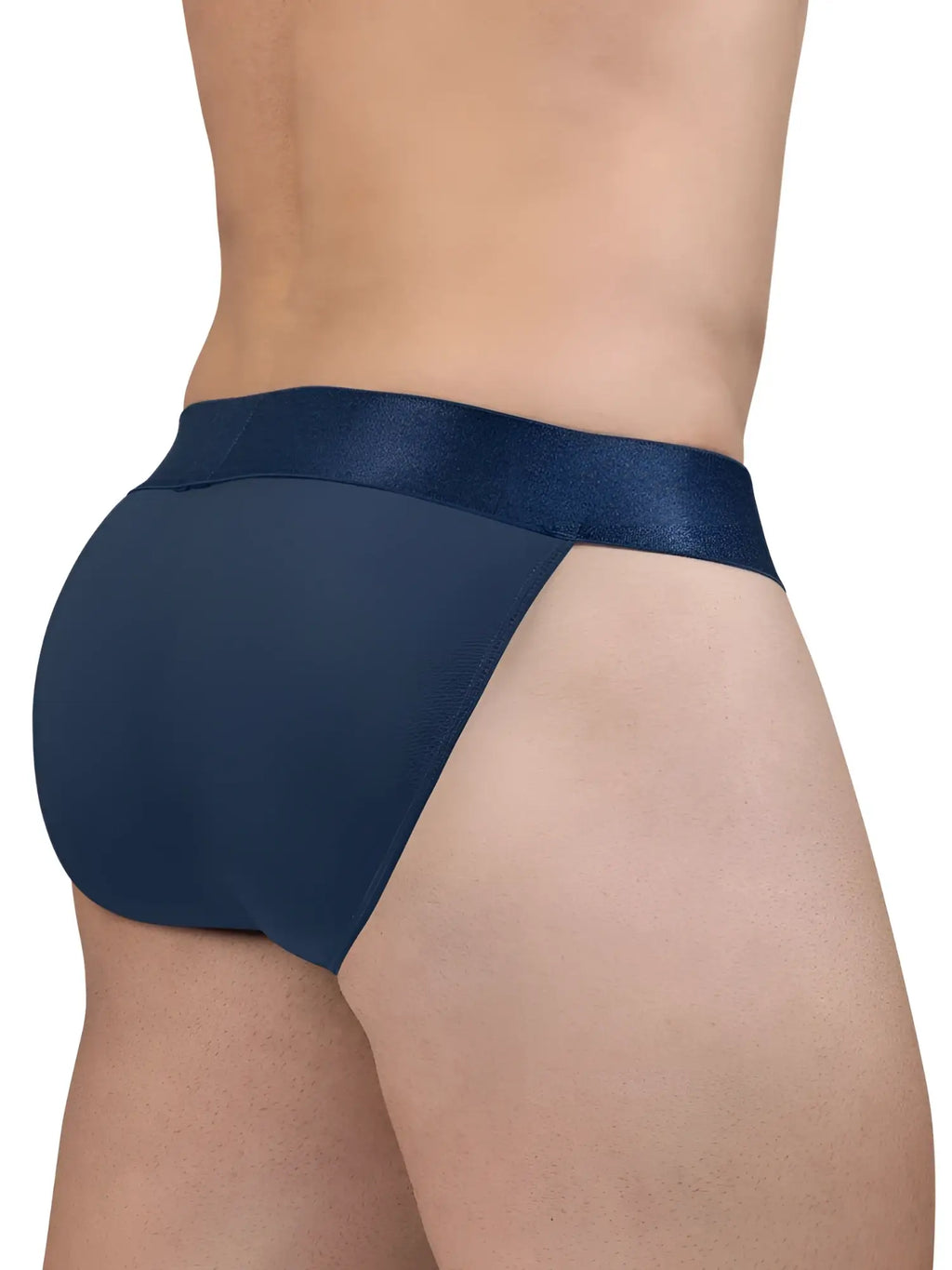 Navy blue satin waistband briefs from ergowear ew1813 max bold se bikini in dark blue front view