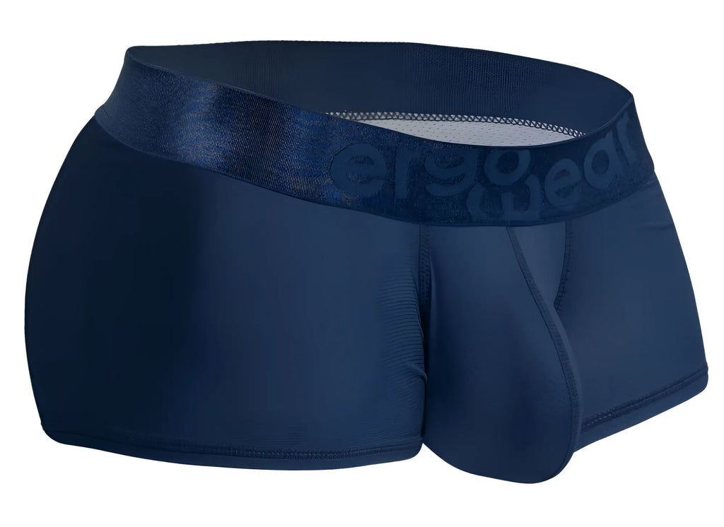 Navy blue ErgoWear EW1814 MAX BOLD SE trunks with satin waistband and subtle er90wear embossed logo