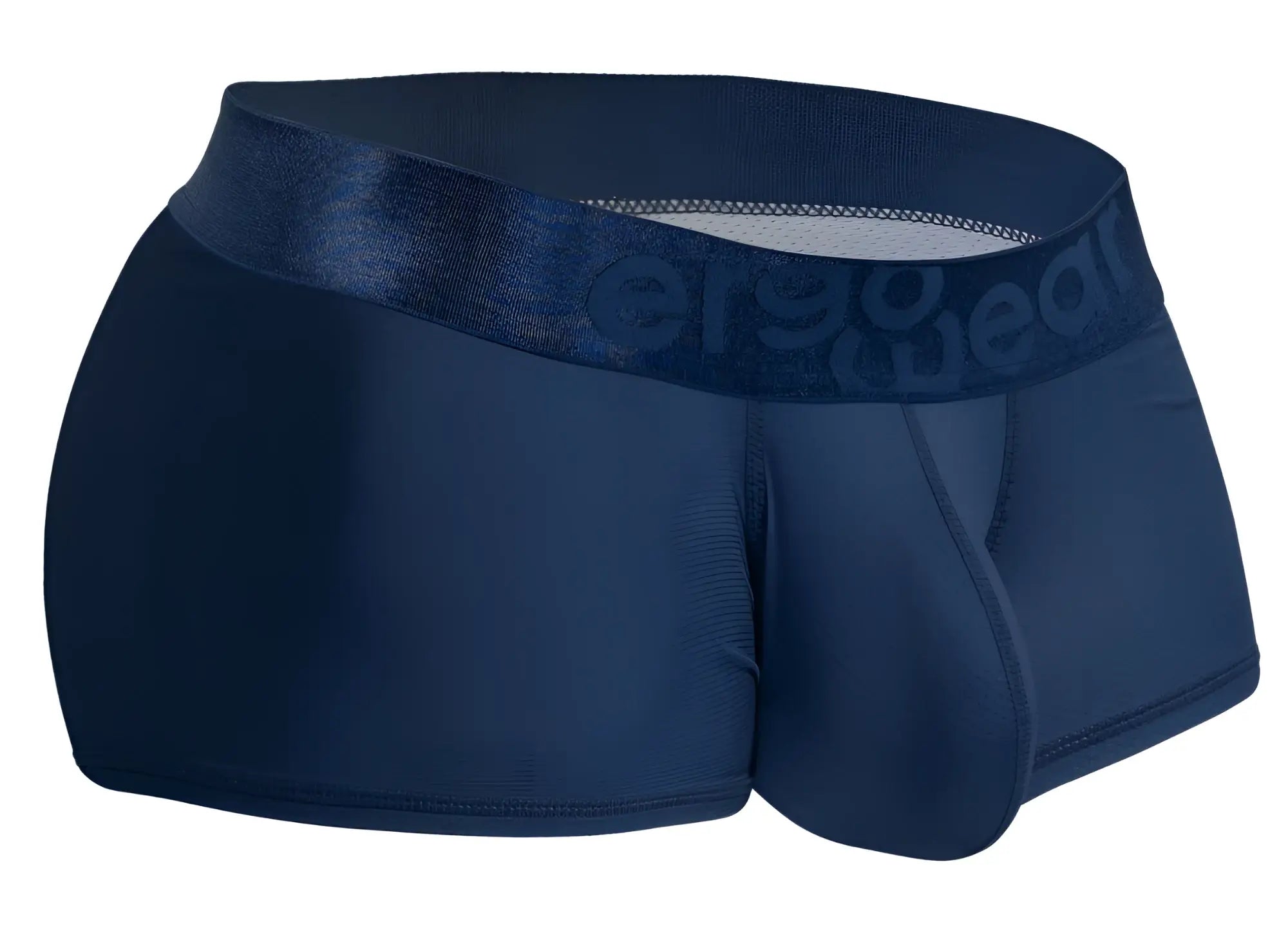 Navy blue ErgoWear EW1814 MAX BOLD SE trunks with satin waistband and subtle er90wear embossed logo